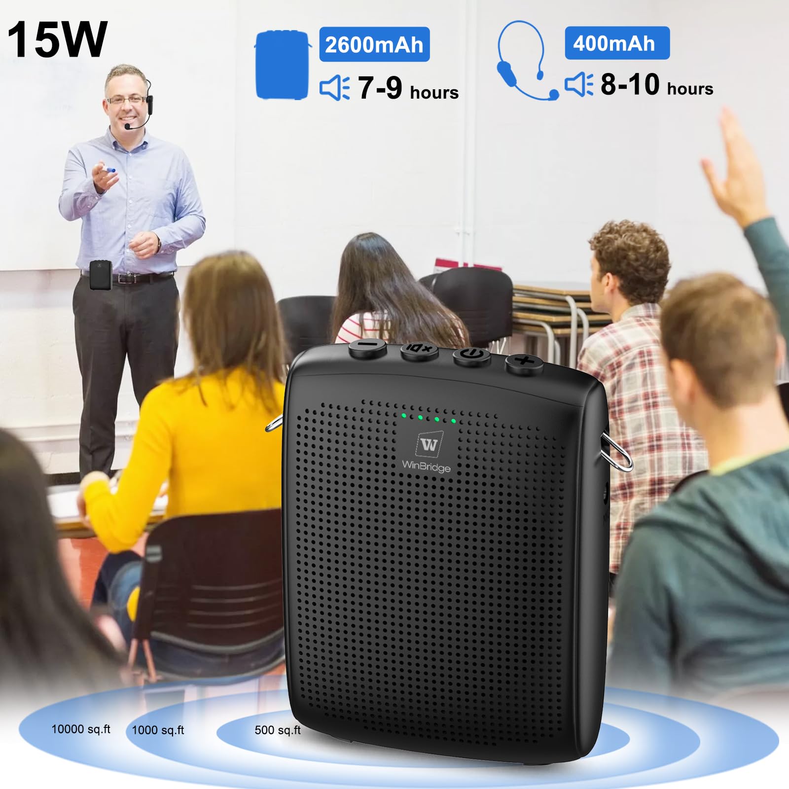 Winbridge Bluetooth Voice Amplifier For Teachers, Wireless Voice Amplifier With Bluetooth Headset Microphone, Portable Megaphone