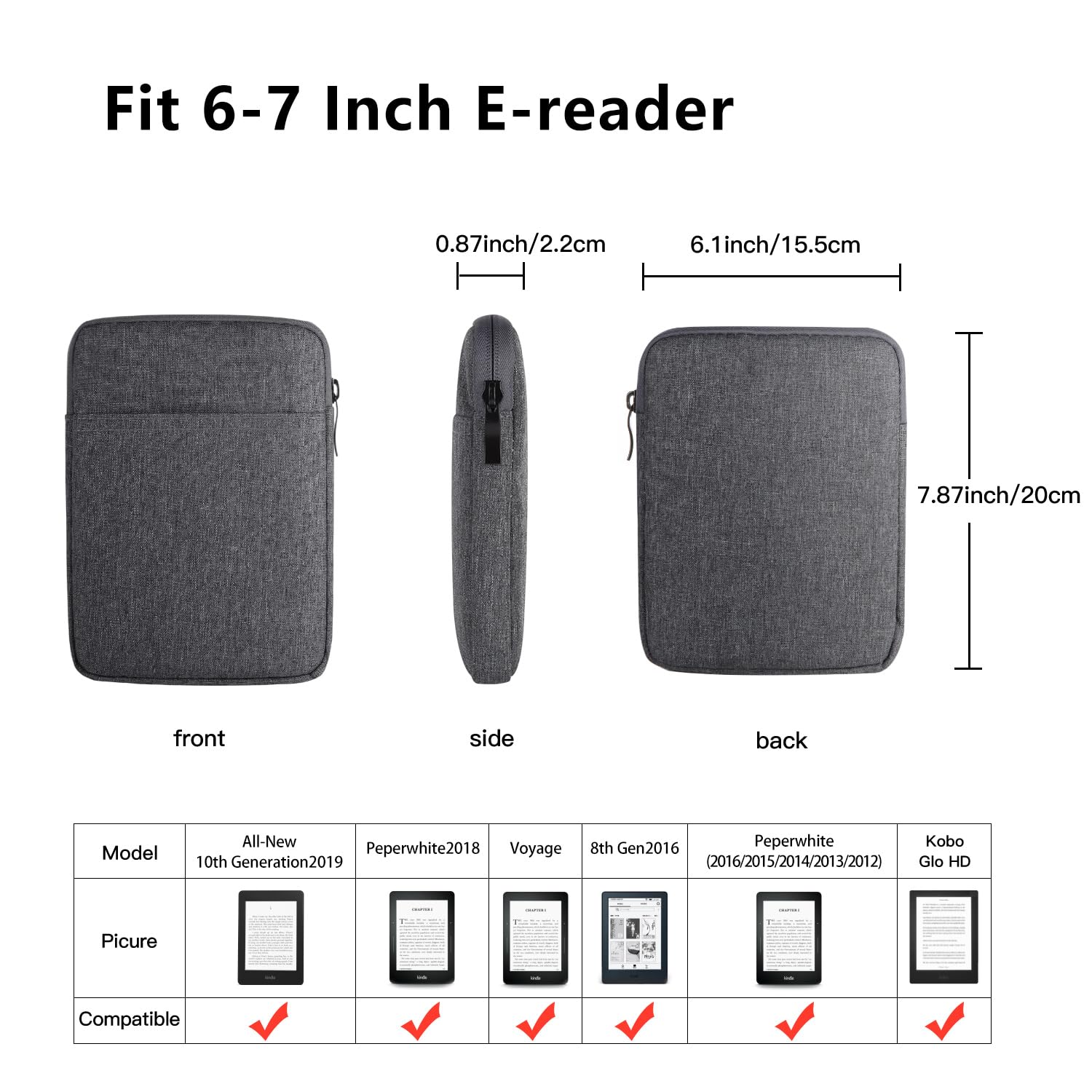 E Reader Sleeve Case Bag For 6 Inch Ebook Reader Tablet Protective Cover Pouch (Dark Gray)
