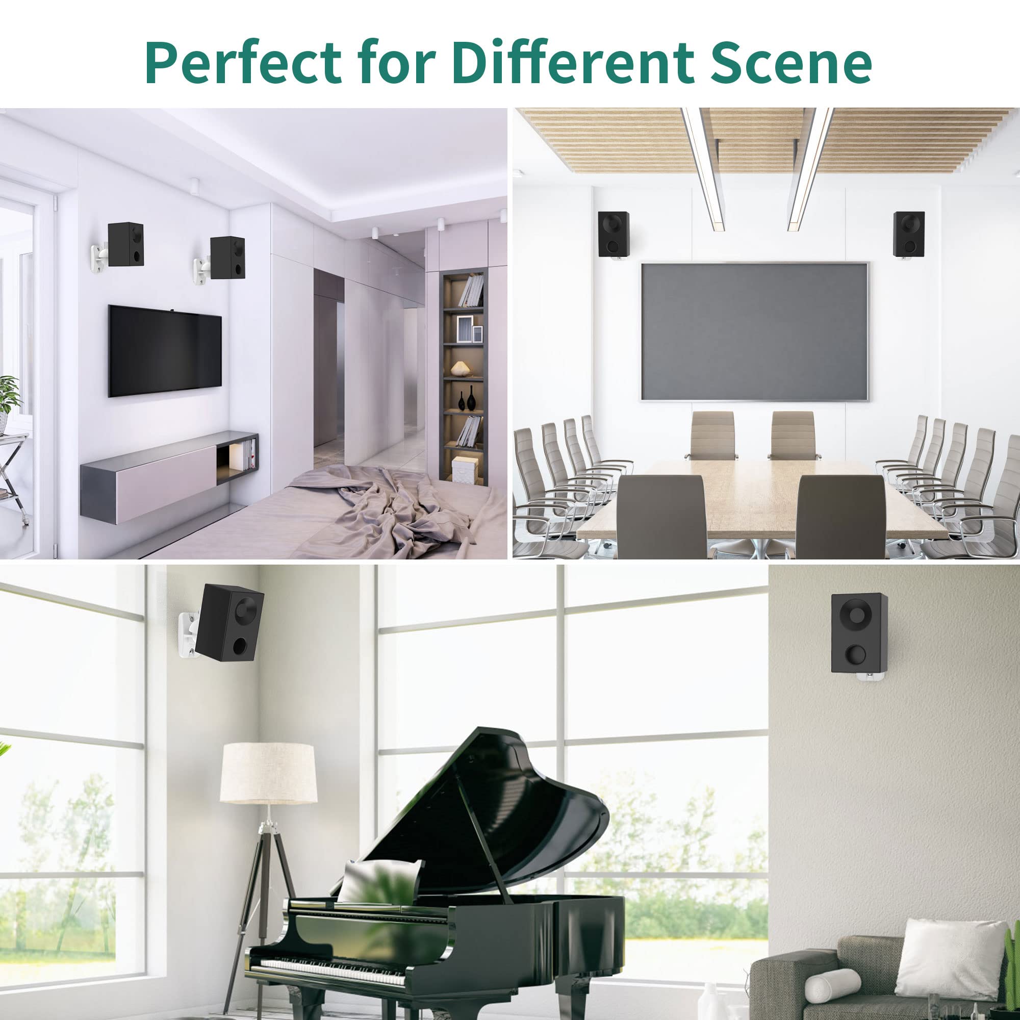 Homemount Speaker Wall Mount Brackets - Surround & Bookshelf Speaker Wall Mounts Kit, Holds Up To 8 Lbs, 2 Pack, White