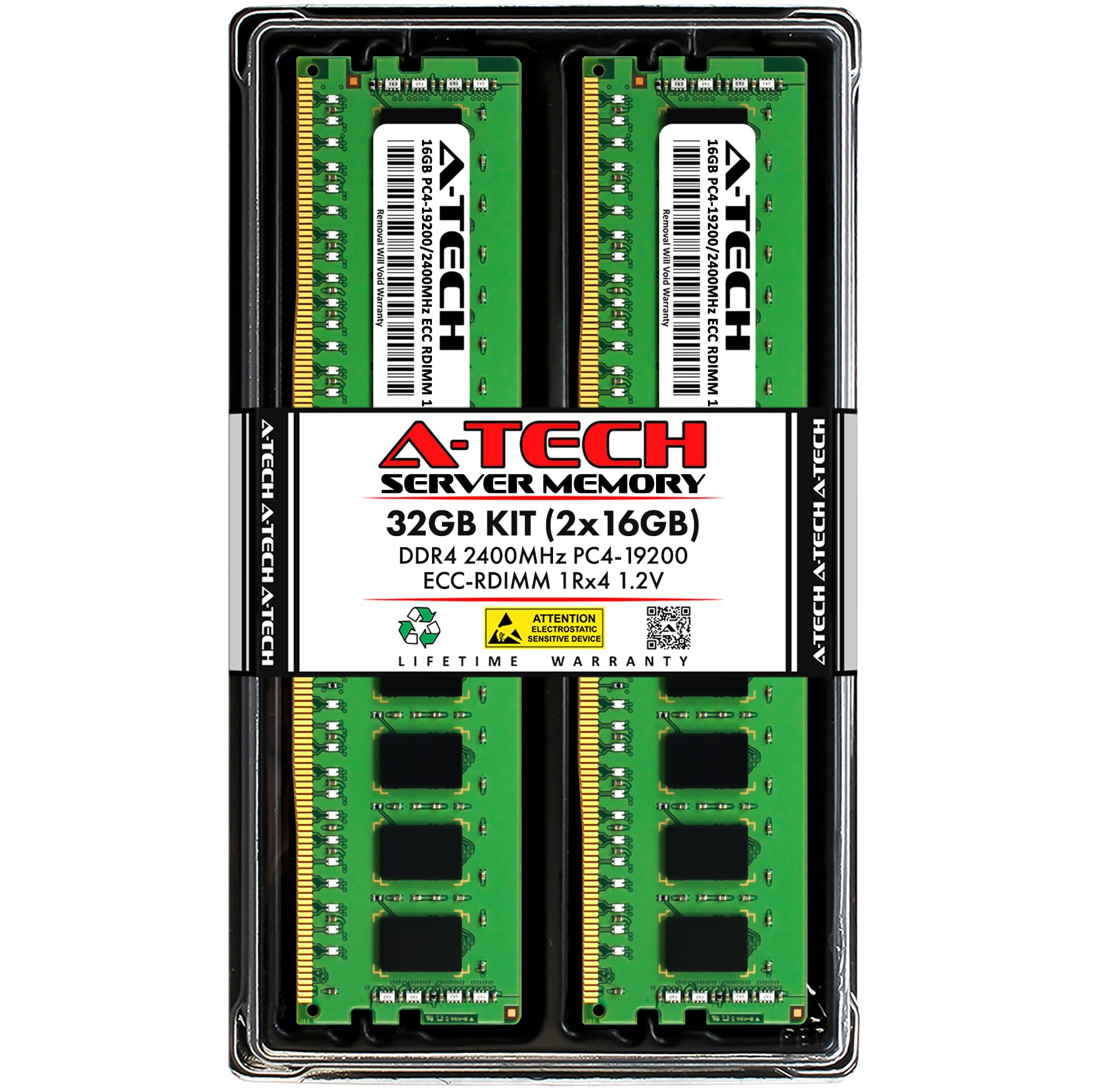 A Tech 32Gb Kit (2X16Gb) Ddr4 2400Mhz Pc4 19200 Ecc Rdimm 1Rx4 1.2V Single Rank Ecc Registered Dimm 288 Pin Server & Workstation