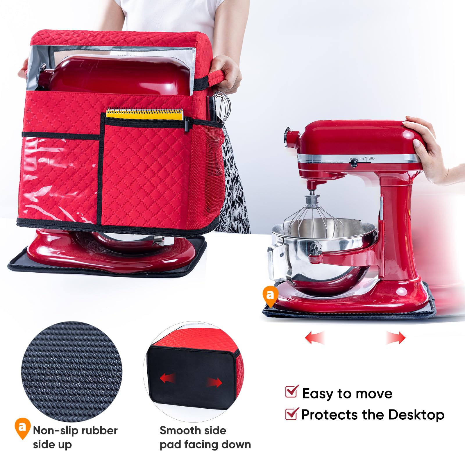 Bagsprite Stand Mixer Cover With Detachable Appliance Sliders Base Compatible With Kitchenaid Mixer Storage Bag For 6/7/8 Quart