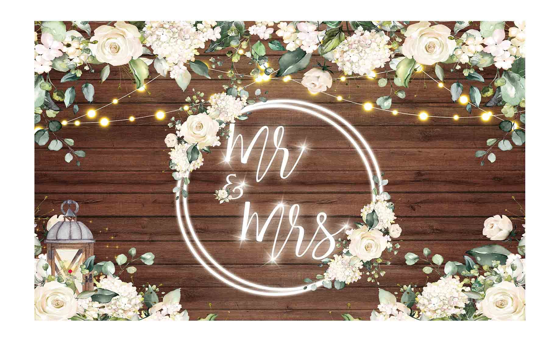 Allenjoy White Floral Mr & Mrs Engagement Decorations Backdrop Couples Wedding Bride and Groom Engaged Ceremony Anniversary Brid