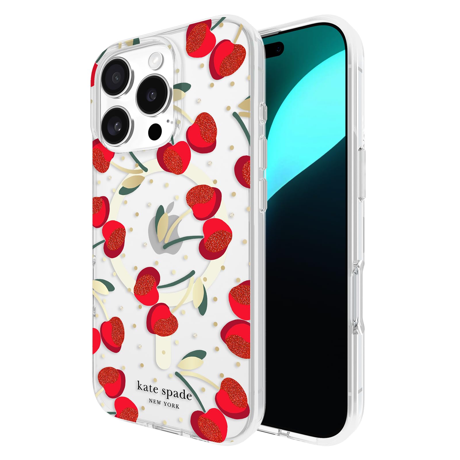 Kate Spade New York Iphone 16 Pro Case   Compatible With Magsafe   Designer Phone Case   Cherry Dot Gems