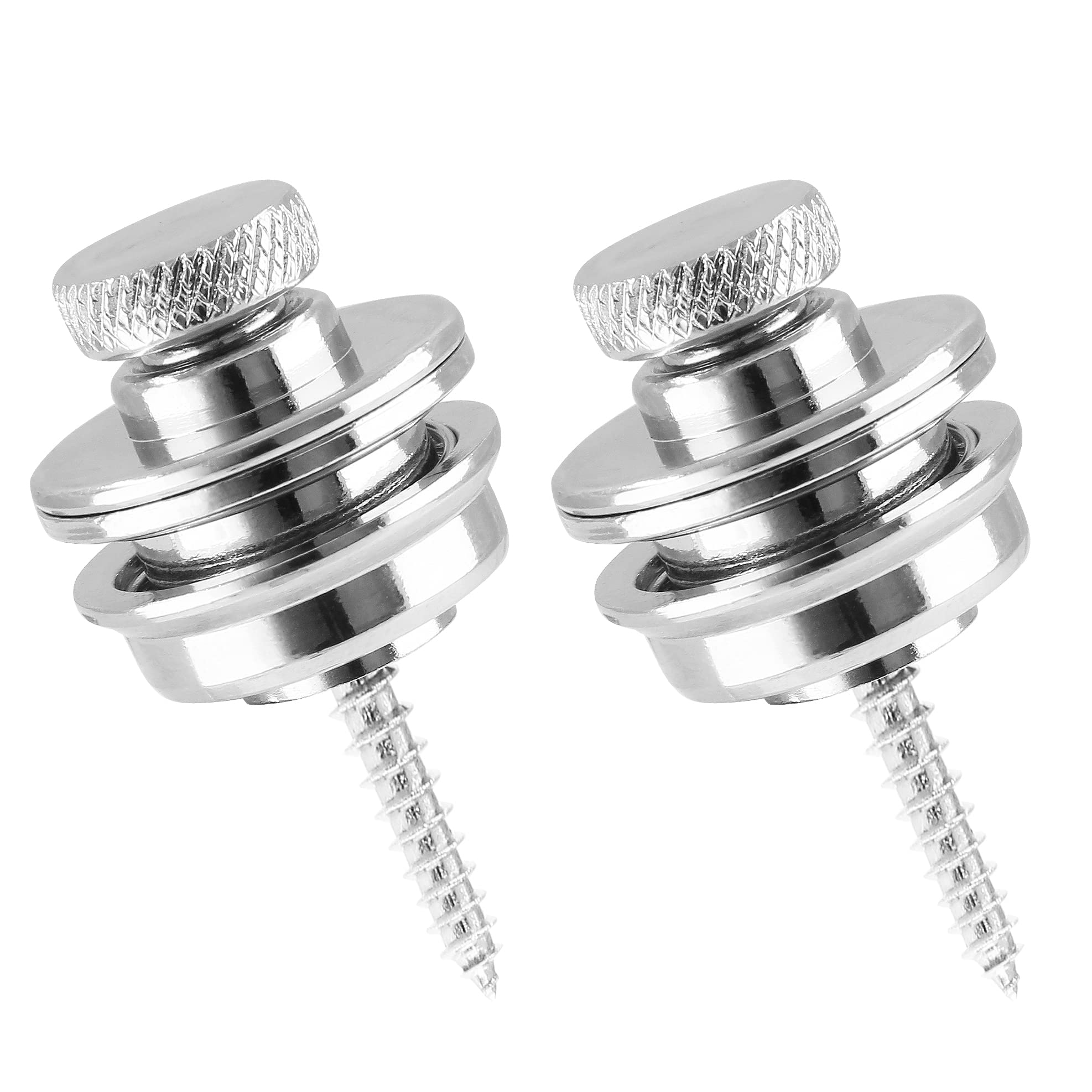 Lifcratms 2Pcs Guitar Strap Locks, Silver Metal Flat Round Head Straplocks, Buttons Security Quick Release Heavy Duty Strap Lock
