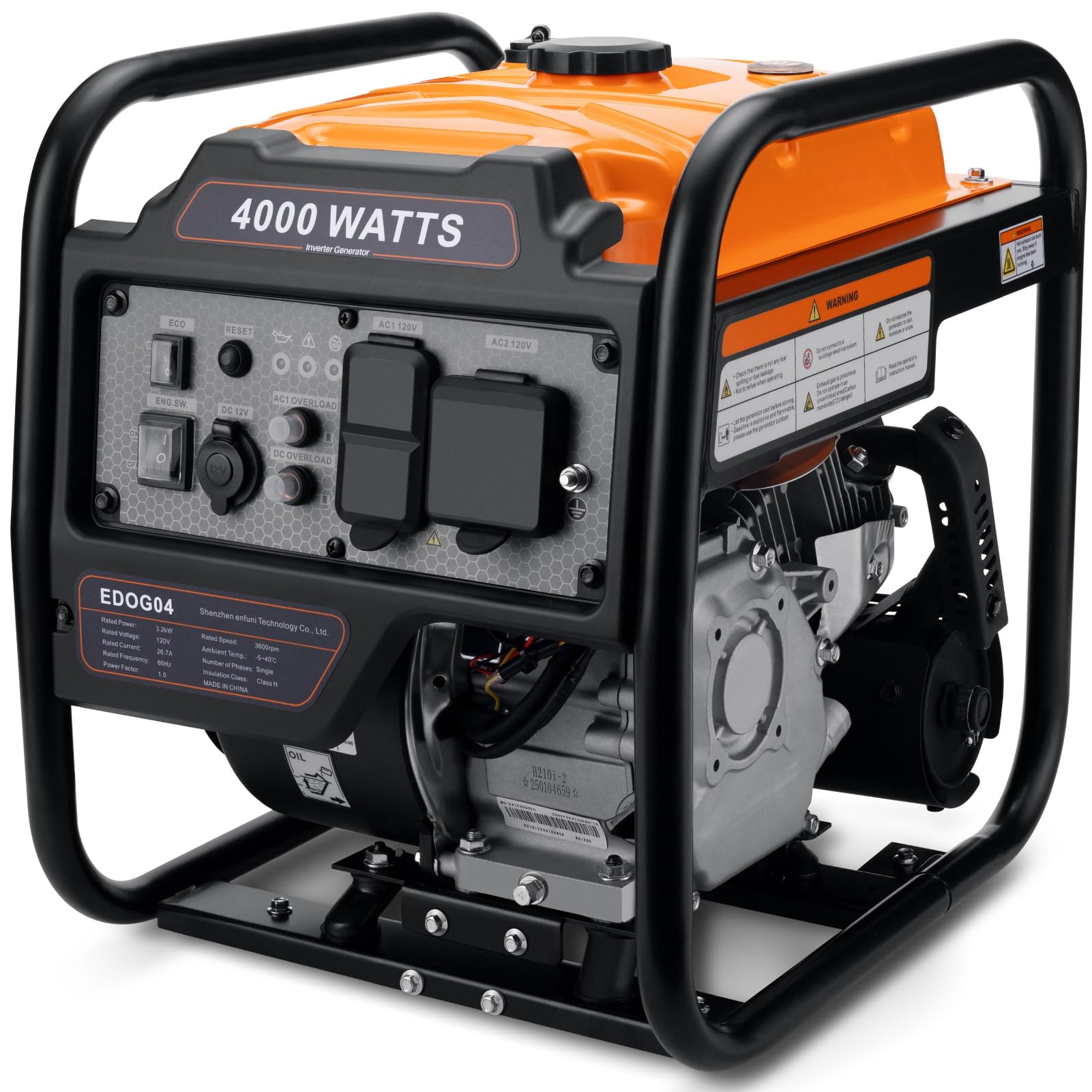 Oxseryn Power Equipment 4000 Watts Inverter Generator Gas Powered, Portable Open Frame Generator, Low Noise with ECO Mode and In