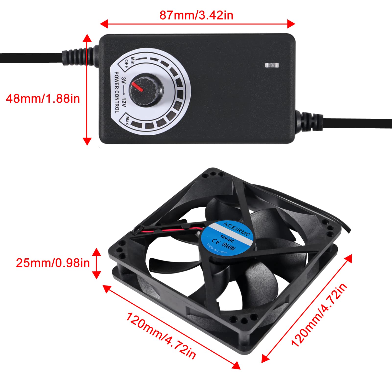 2Pcs Blower Cooling Fan 120X25Mm 110V 220V Ac Powered Cooling Fan Dual Ball Bearings 3 To 12V Speed Controller Fan For Receiver