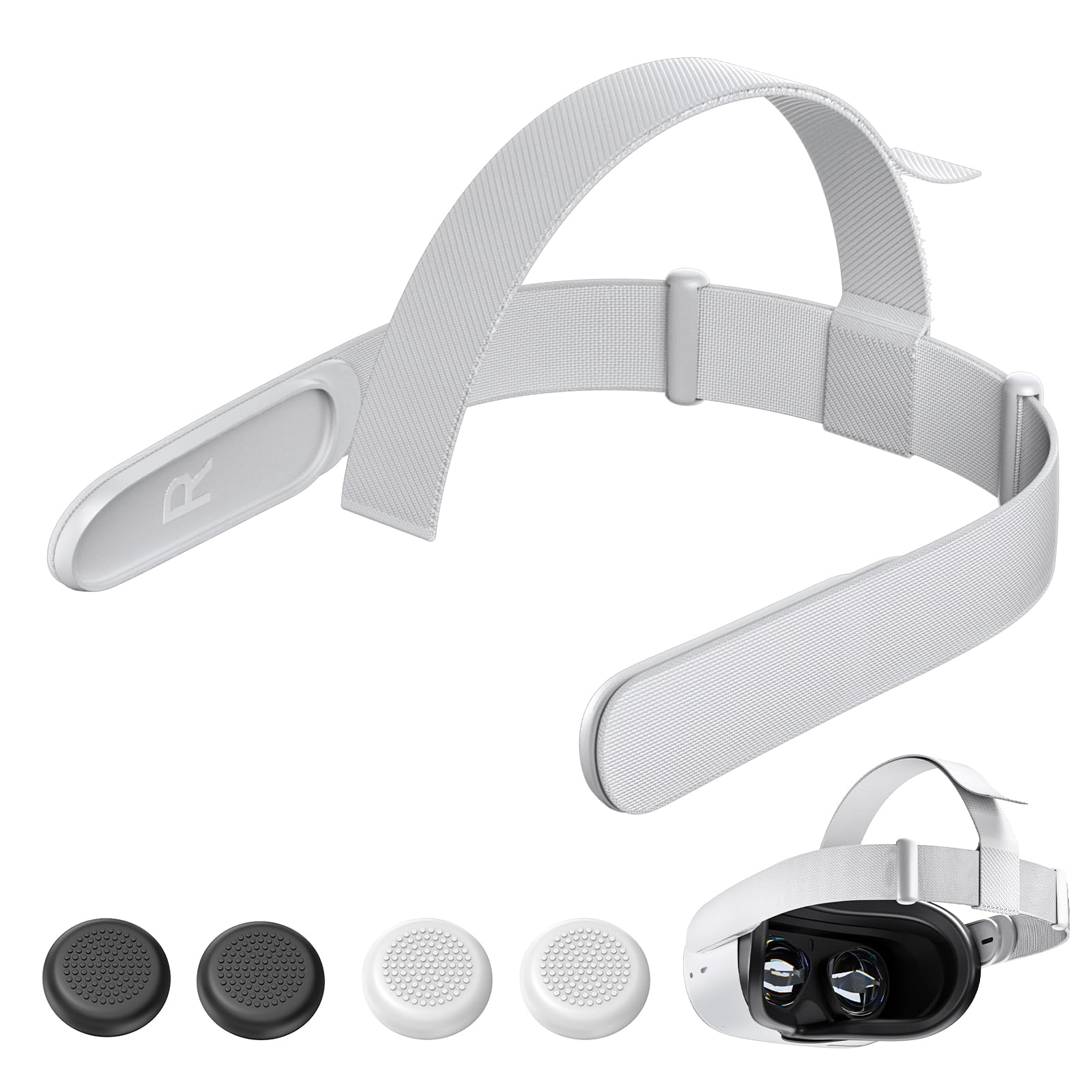 Replacement Head Strap for Quest 2 VR Headset Accessories Lightweight Adjustable Headband with Thumb Grip Caps Breathable Washab