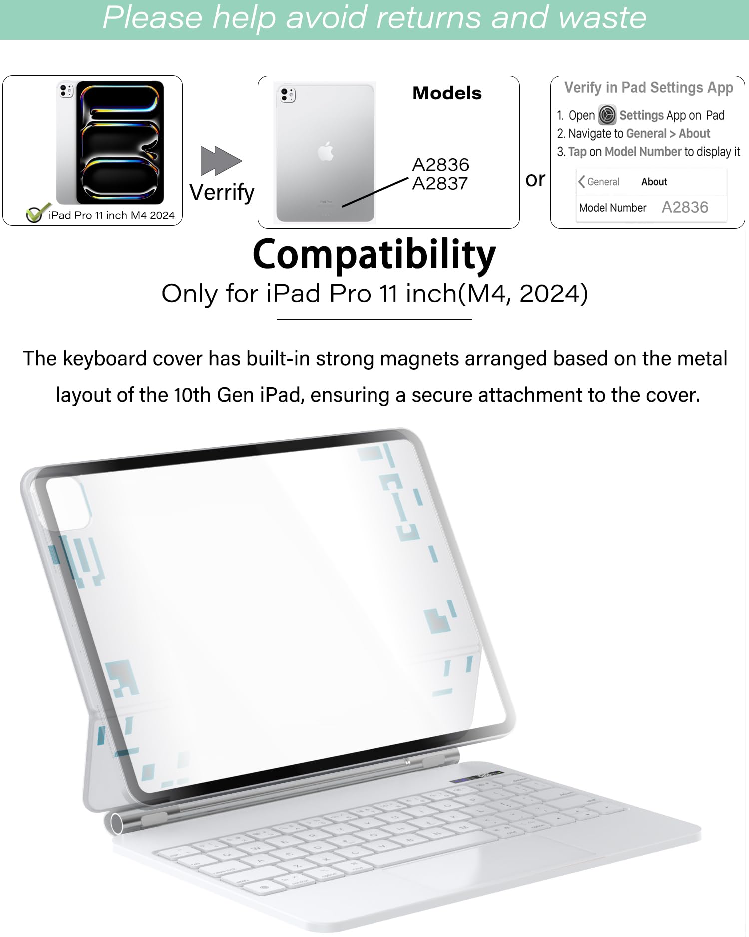 Zenlu Ipad Pro 11 M4 2024 Case With Keyboard White, Magic Style Keyboard, Multi Touch Trackpad, Floating Cantilever Stand, Smart