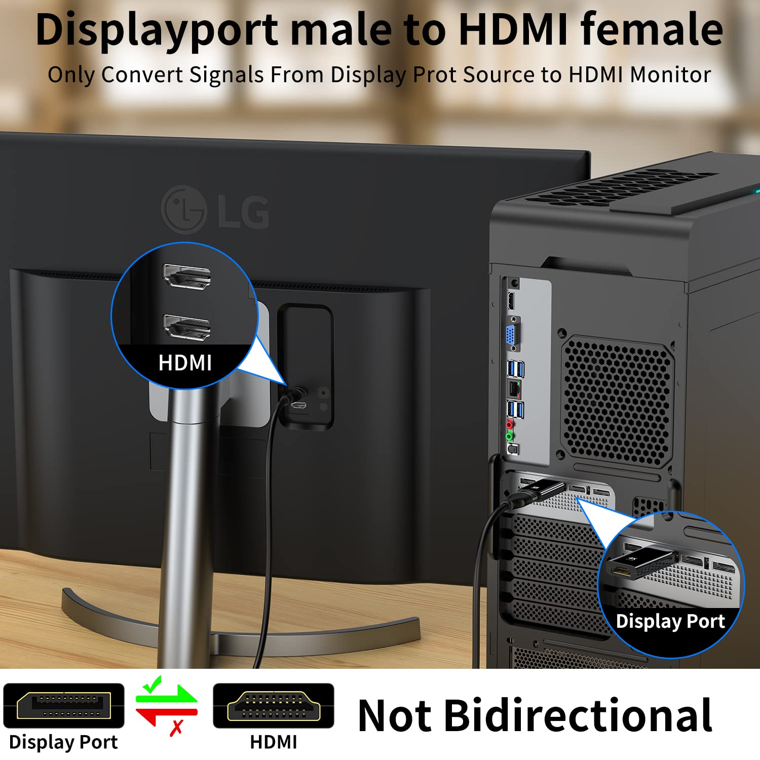 4K Displayport To Hdmi Adapter 2 Pack,24K Gold Plated Uni Directional Display Port Dp To Hdmi Passive Adapter Compatible For Hp,