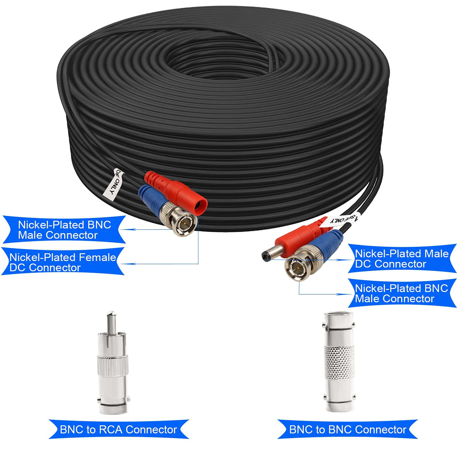 Bnc Cable 200Ft 4 Pack Aimyzii Bnc Video Power Cable,Security Camera Cable For Cctv Camera Dvr Security Systems(Included 8X Bnc