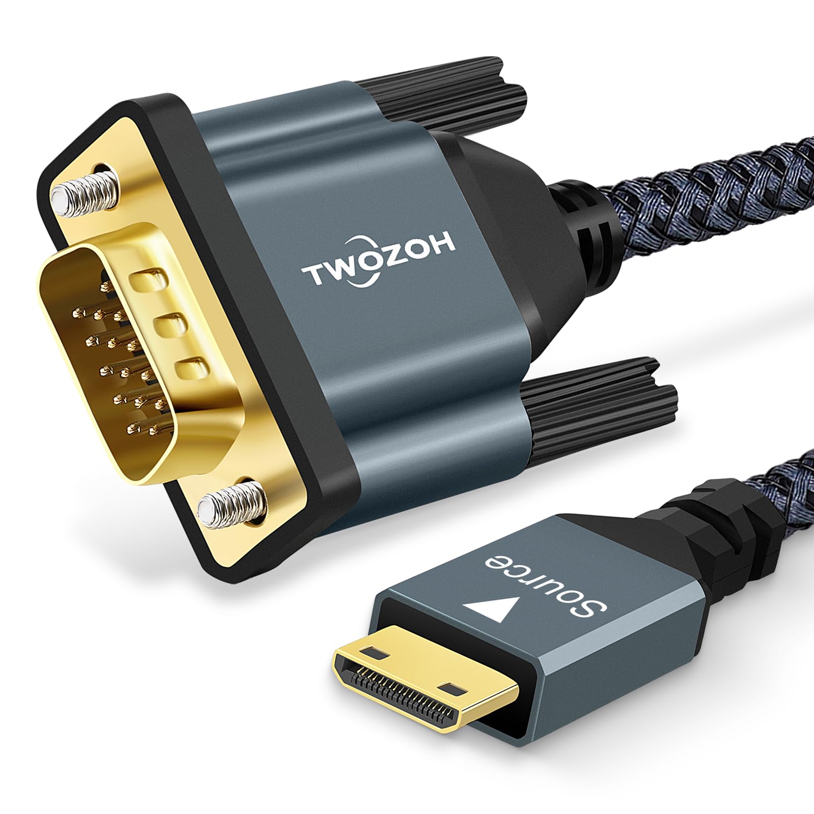 Twozoh Mini Hdmi To Vga Cable 10Ft, Gold Plated & Braided Mini Hdmi Vga (Male To Male) Compatible For Ultrabooks, Notebooks, Tablets, Cameras And Camcorders