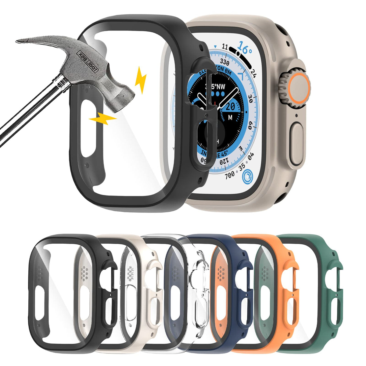 6 Pack Case With Tempered Glass Screen Protector For Apple Watch Ultra 2/Ultra 49Mm, Hasdon Ultra Thin Scratch Resistant Full Pr