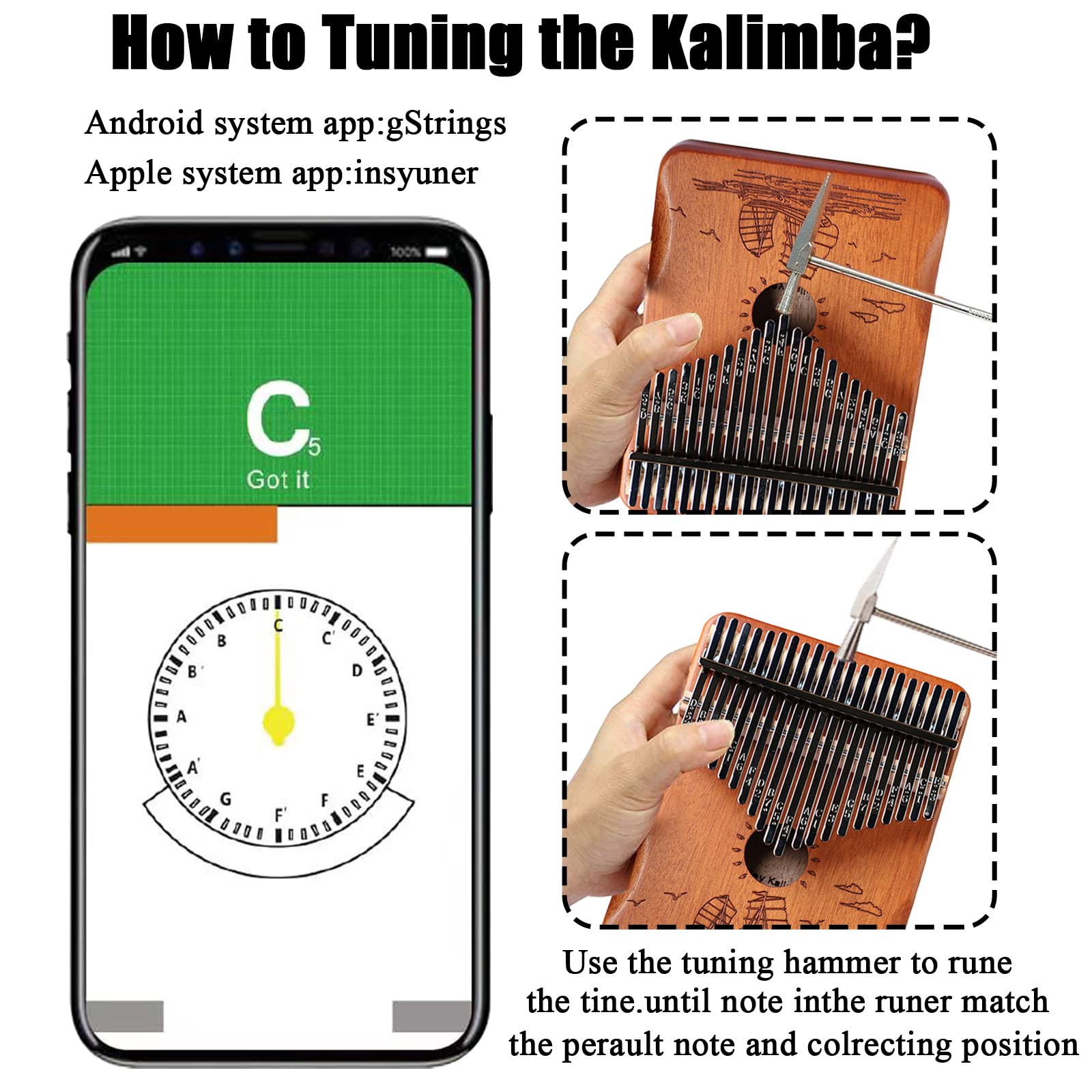 Finger Piano Kalimba 21 Keys, Calimba, Kalimba 21 Key With Tuning Hammer And Instructions, Sail Away Thumb Piano For Adults And