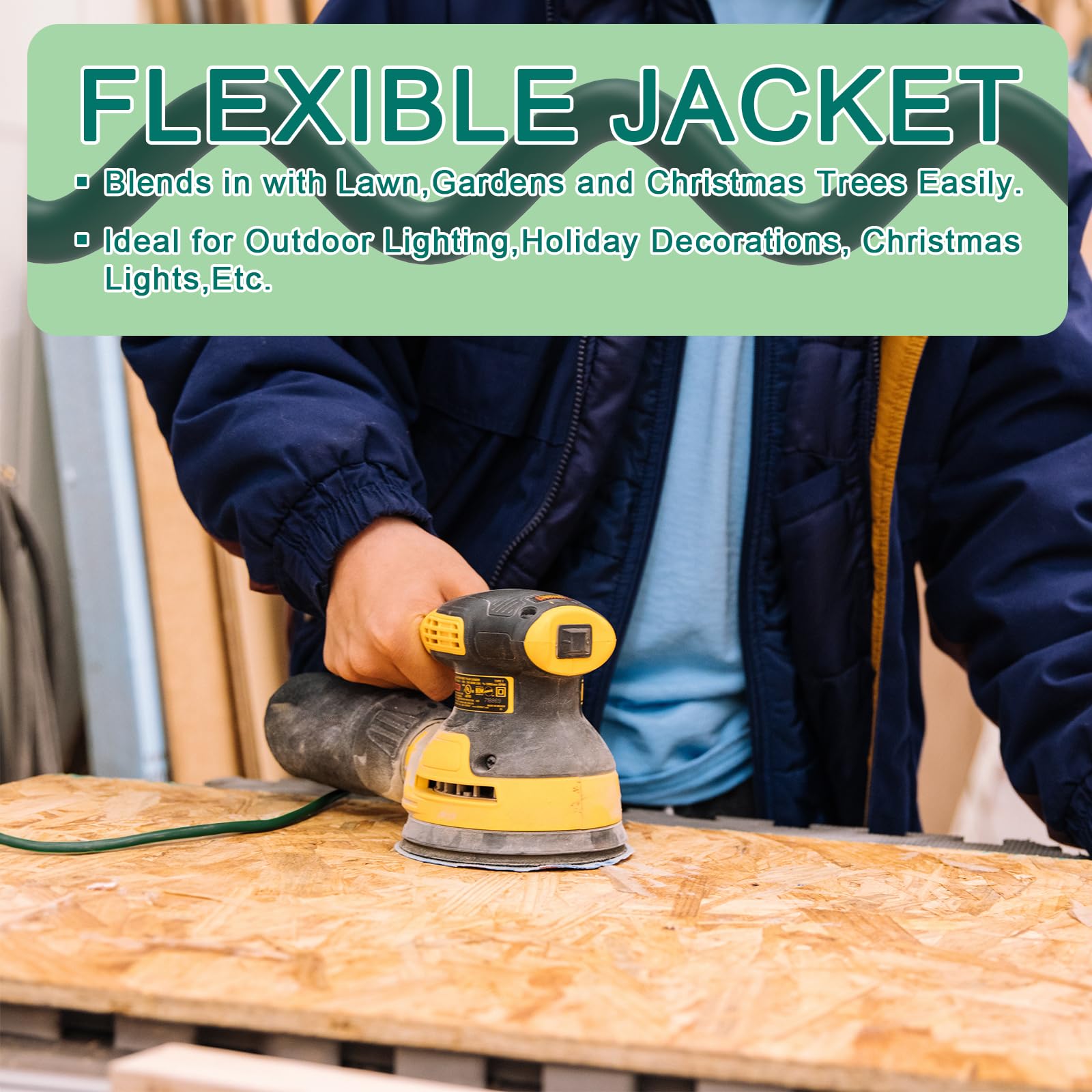 Greenprosper 75 Ft Indoor Outdoor Green Extension Cord, 16 Gauge Waterproof Electrical Power Cable, 16/3 Sjtw 3 Prong Grounded P