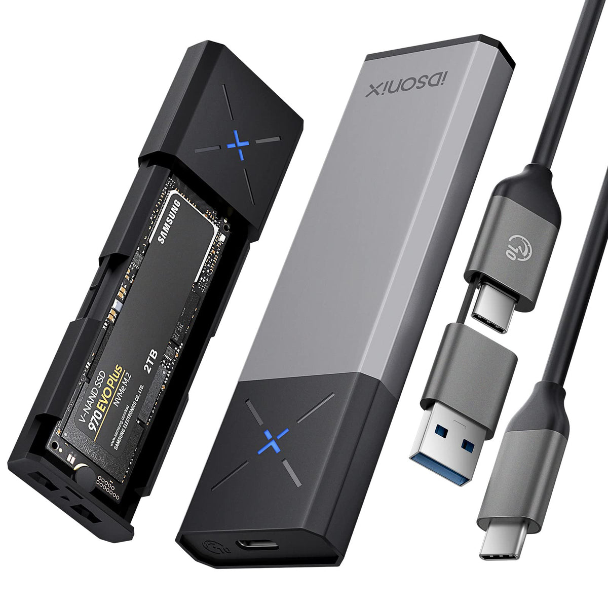 Idsonix M.2 [Nvme & Sata] Ssd Enclosure Adapter[Tool Free][Aluminum], Nvme To Usb 3.2 Gen 2 10Gbps, M.2 To Usb C&A Supports M Ke