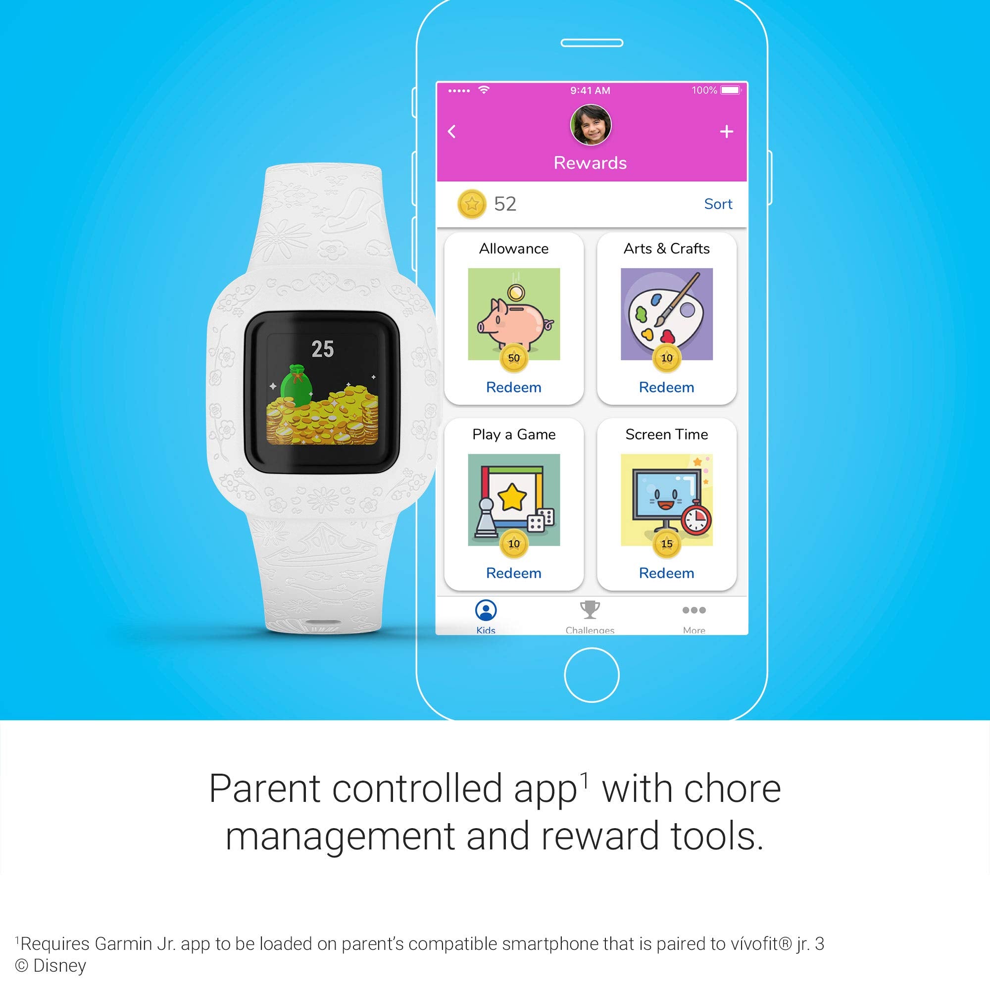 Garmin Vivofit Jr. 3, Fitness Tracker For Kids, Swim-Friendly, Up To 1-Year Battery Life, Disney Princess, Adjustable Watch