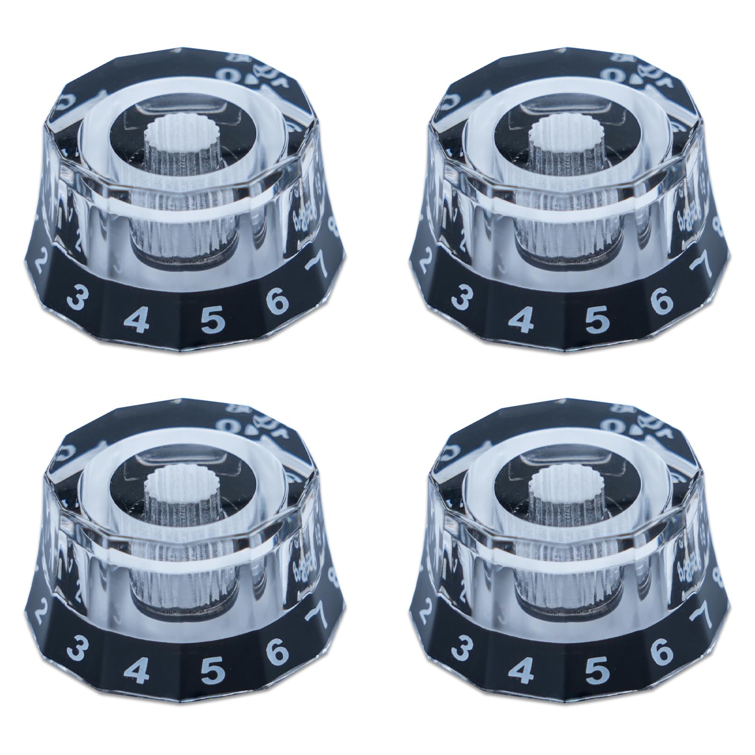 Xiyangjuan 4Pcs Electric Guitar Knobs Clear Black Dodecagon Design Speed Control Volume Tone Knobs For Prs Sg Lp Style Guitar Ac