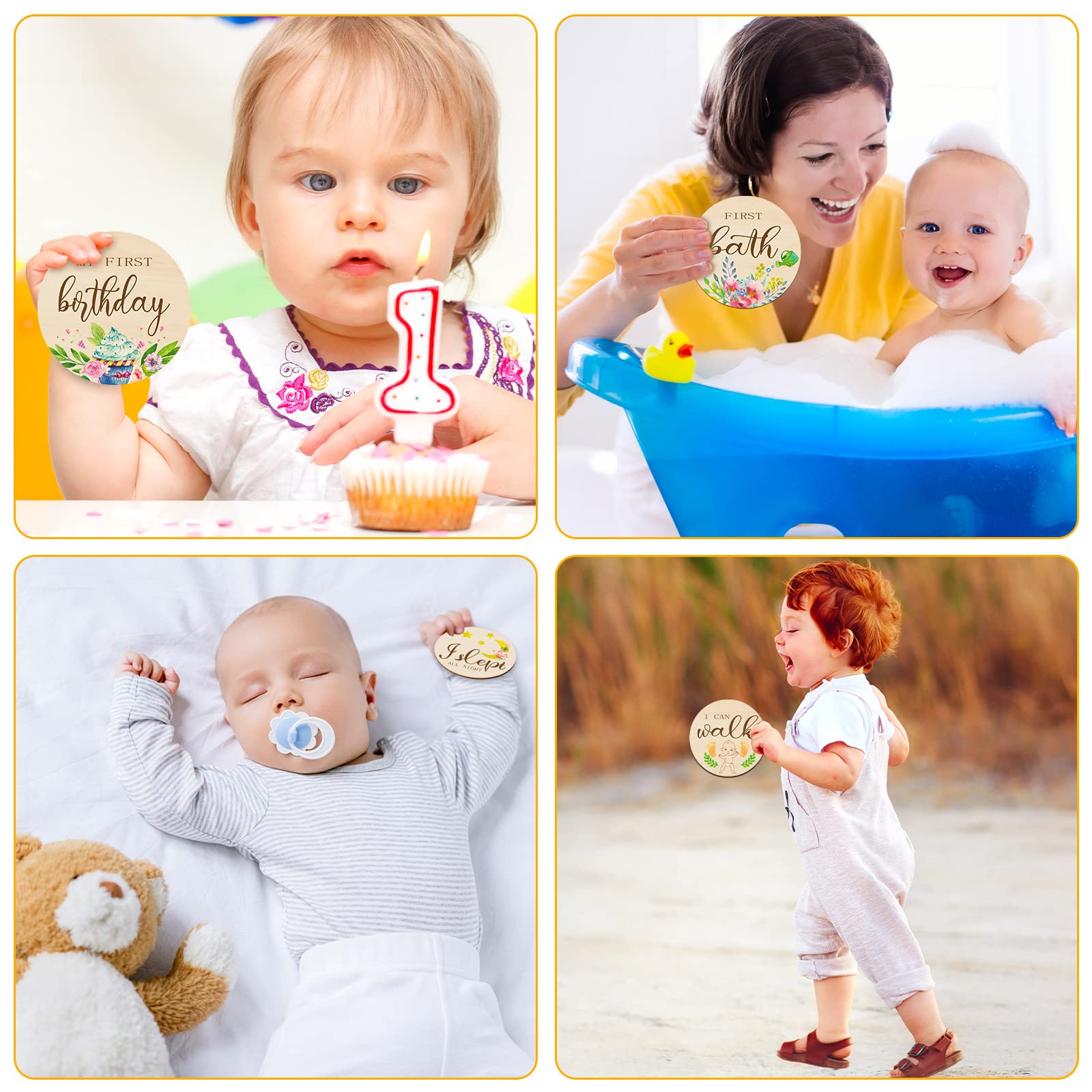 16 Pieces Wooden Baby Monthly Milestone Cards Baby Monthly Milestone Marker Discs Double Sided Monthly Milestone Wooden Circles