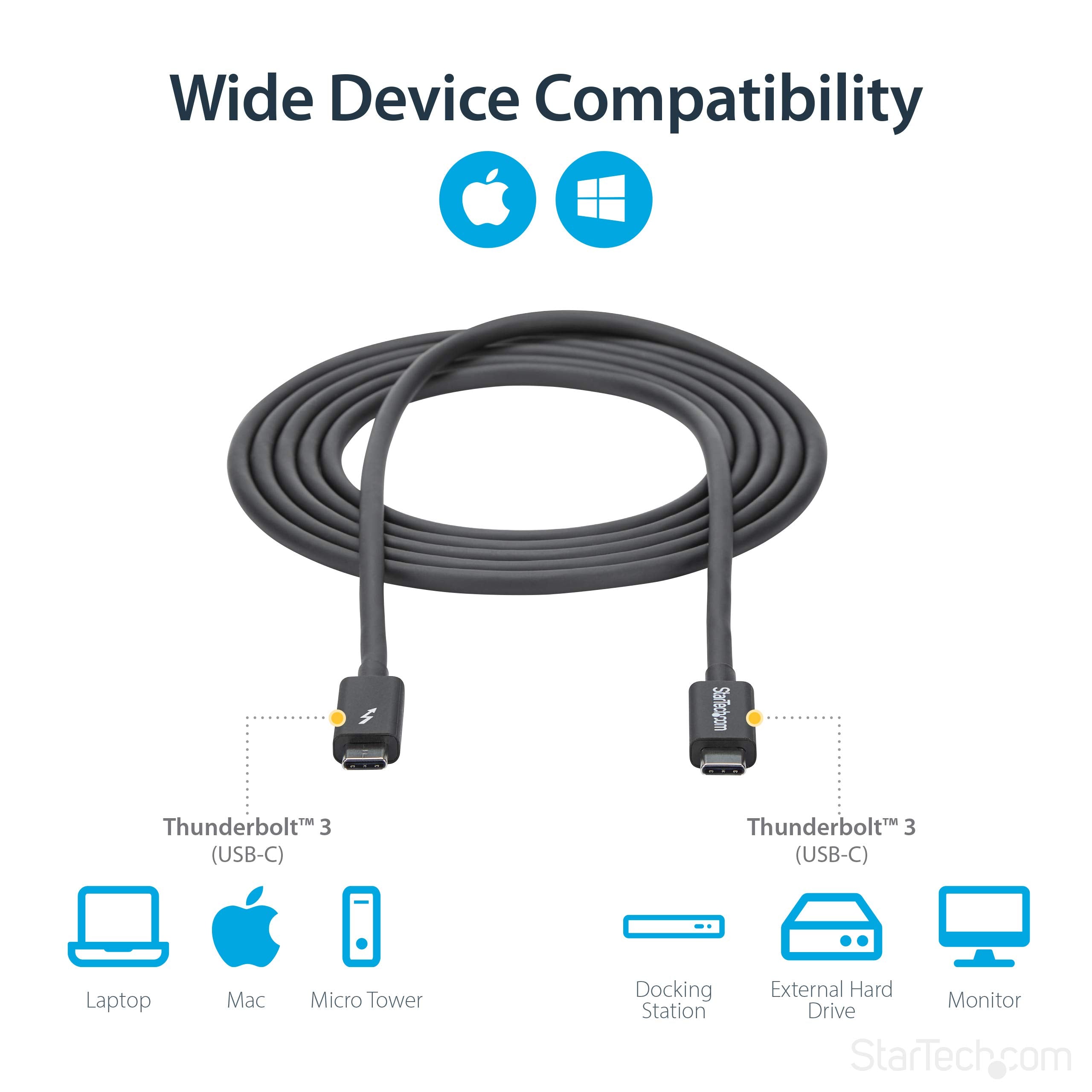 Startech.Com 2M (6.6Ft) Passive Thunderbolt 3 Cable, 20Gbps, 100W Pd, 4K Video, Thunderbolt Cable, Compatible With Usb4/Dp Alt M