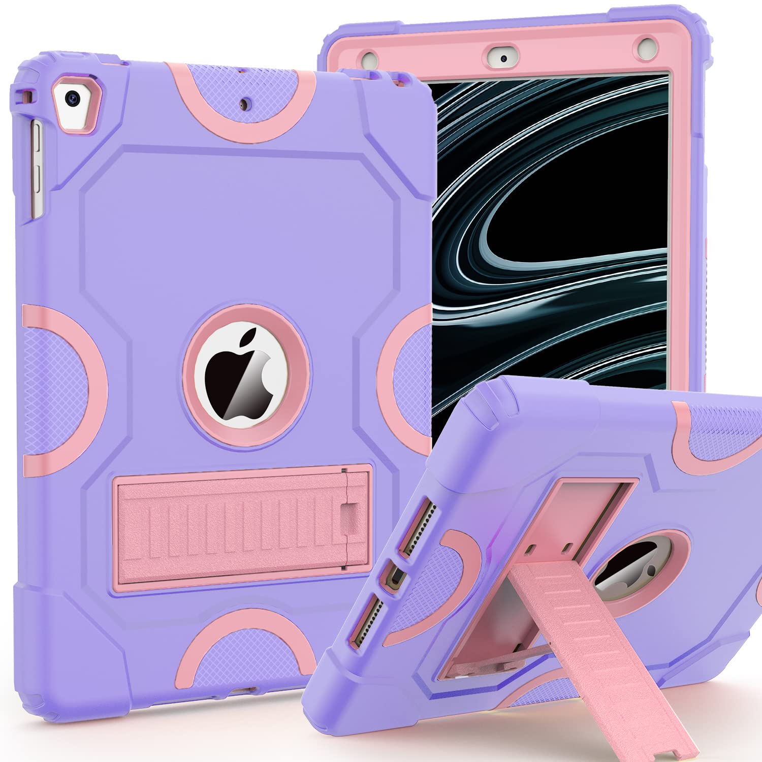 Zonefoker Heavy Duty Shockproof Rugged Protective Case For Ipad 9.7 Inch, Purple+Rose Gold