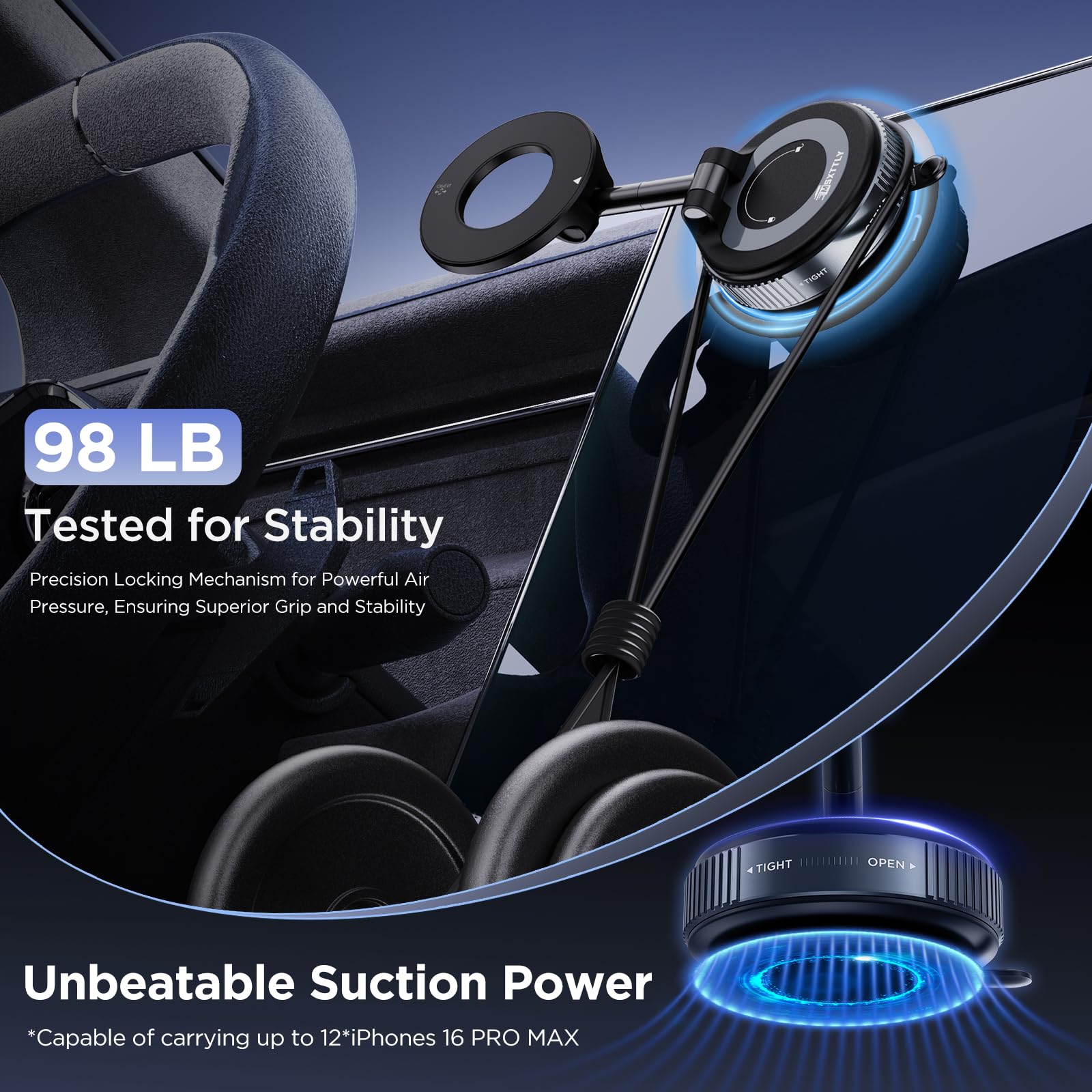 Msxttly Vacuum Magnetic Phone Holders For Your Car 2025 Suction Cup Phone Mount With Washable Nano Gel Pads 360 Adjustable Phone