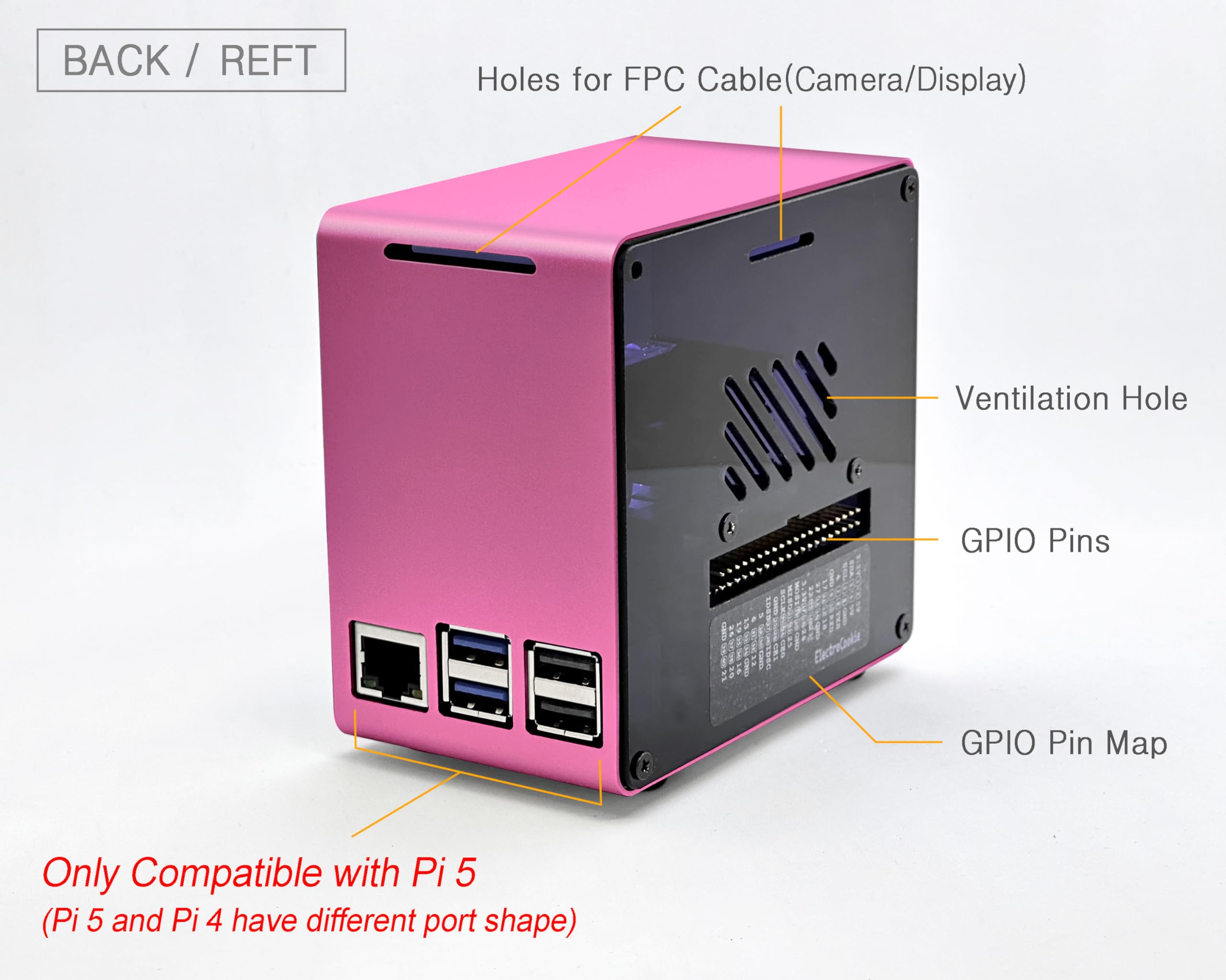 Electrocookie Raspberry Pi 5 Case, Aluminum Mini Tower Case With Cooling Fan And Color Changing Ambient Light (Pink)