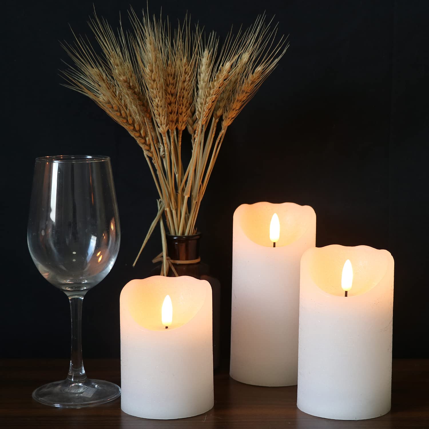 Eldnacele Flameless Flickering Candles With Remote Timer, 3D Wick Real Wax Battery Operated White Pillar Candles With Remote Set
