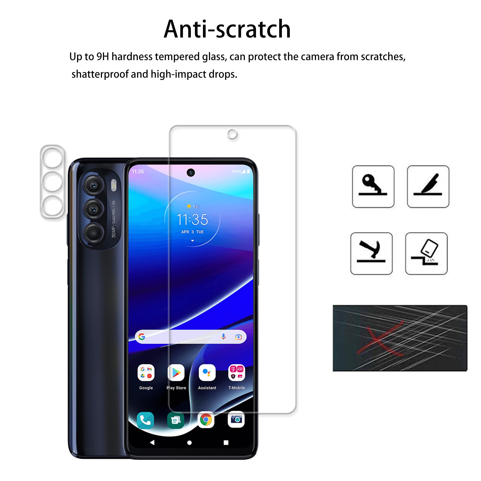 Hkkais Designed For Motorola Moto G Stylus 5G 2022 Tempered Glass Screen Protector 2 Pack Camera Lens Protector Film 2 Pack