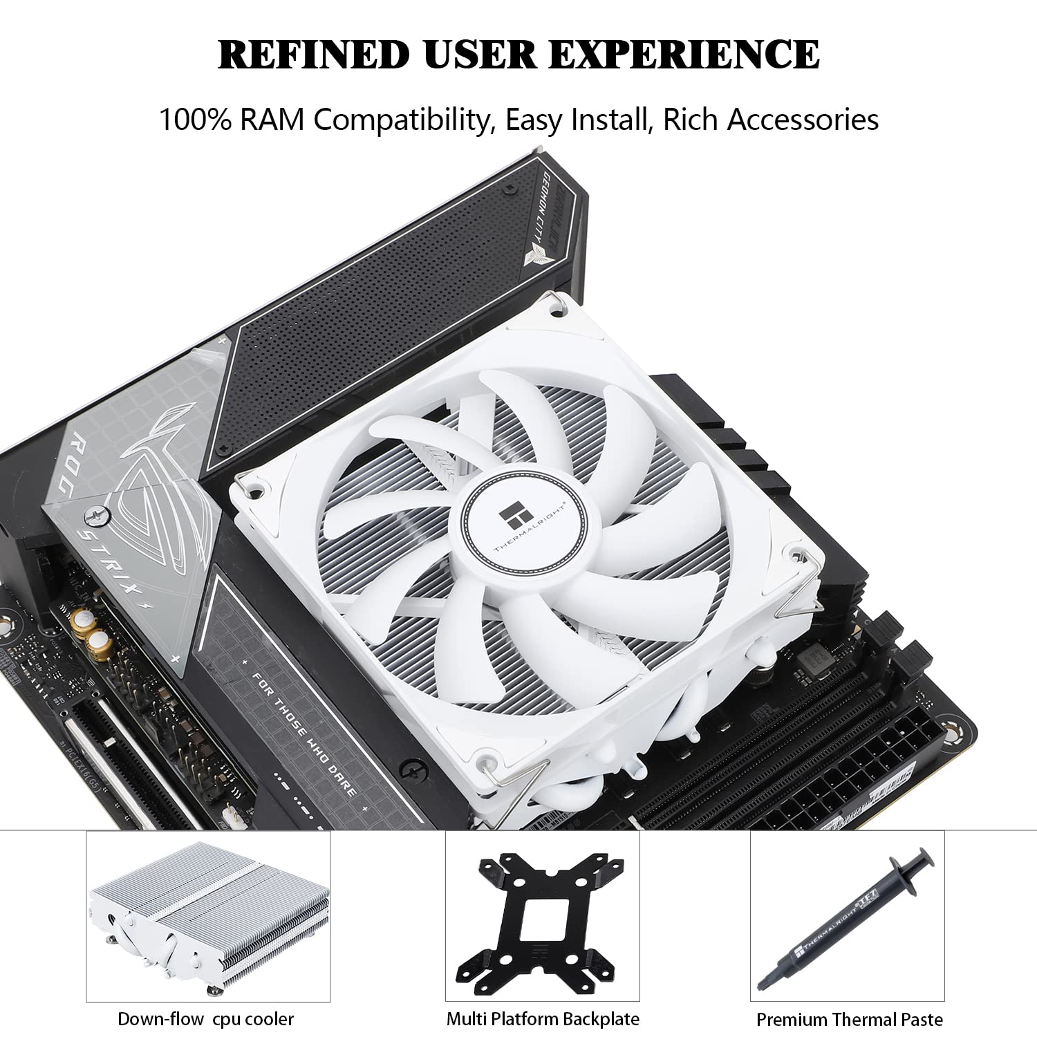 Thermalright Axp90 X47 White Low Profile Cpu Cooler, With 92Mm Tl 9015W Slim Pwm Fan, Itx Cpu Cooler, Aghp Technology, 47Mm Heig