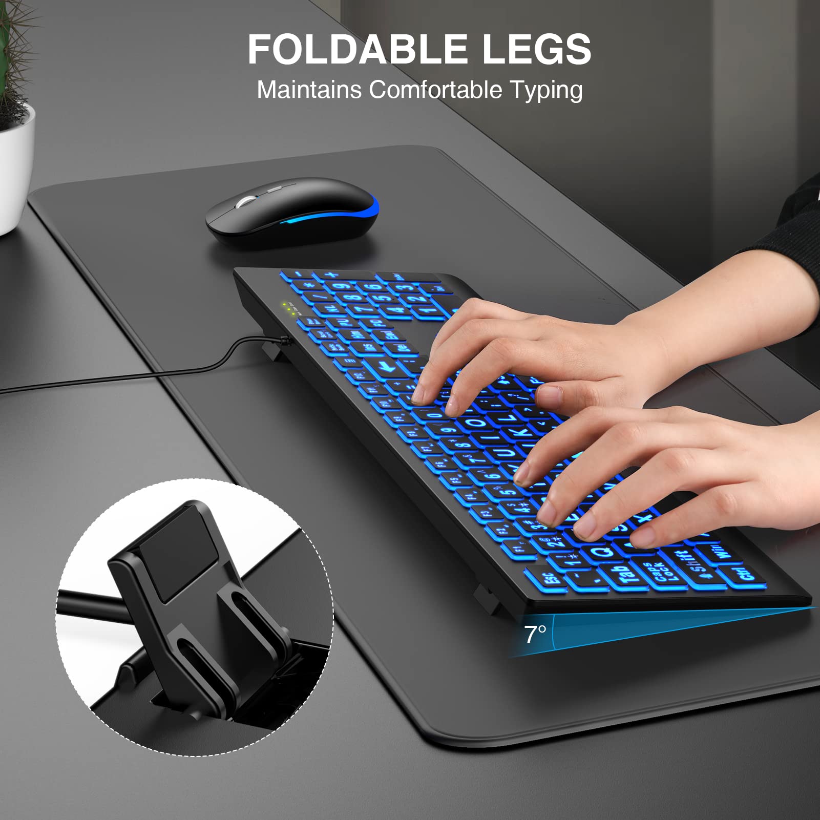 SABLUTE Large Print Backlit Keyboard K11 Pro, Wired USB, 7-Color Lighted, Oversize Letters, Black