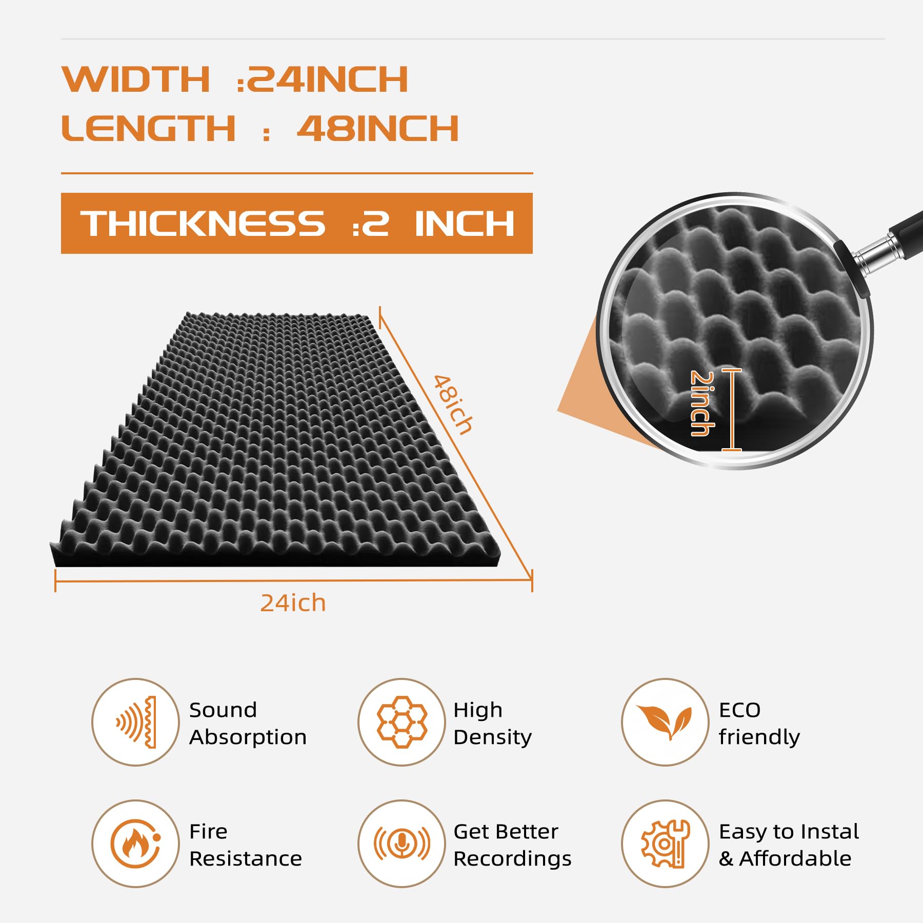 Temgcuam 4 Pack Sound Proof Foam Panels |48  24  2 Egg Crate Foam Pad | High Density Soundproof Wall Panels For Home Studio Nois