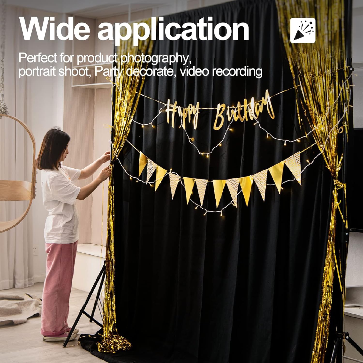 Emart Black Screen Backdrop, 8 X 10 Ft Photography Black Background For Streaming Zoom, Small Photo Muslin Black Curtain With 4