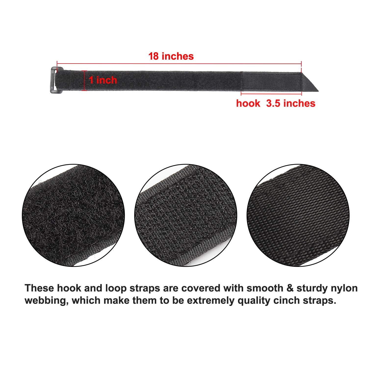 Ayaport Cinch Straps 1'' X 18'' Sturdy & Reusable Hook And Loop Covered With Nylon Webbing Securing Buckle Straps For All Purpos