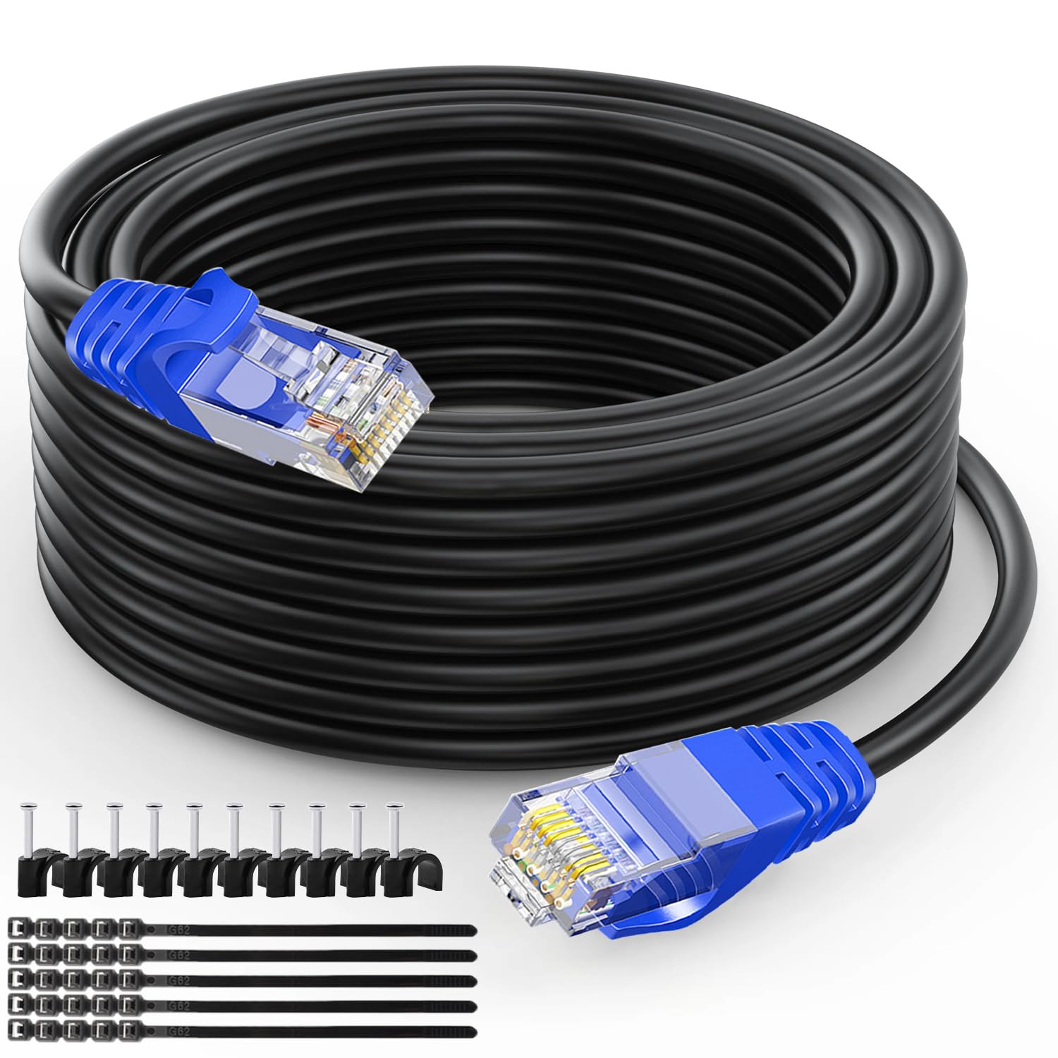 Aimyzii Cat6 Outdoor Ethernet Cable(100 Feet) Heavy Duty Outdoor Grounded Waterproof Buried Able Uv Resistant Network Cord,Rj45