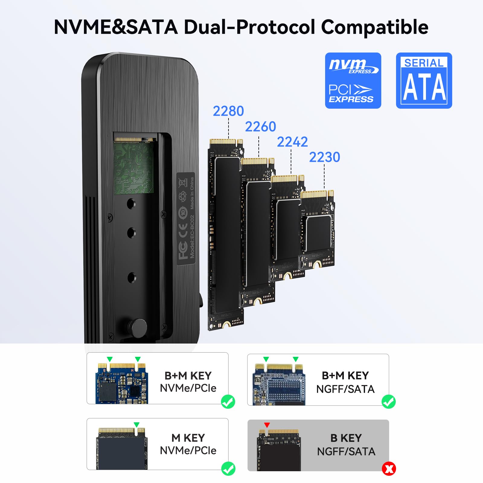 Anyoyo Nvme Enclosure With Built In Type C Cable, 10Gbps Ssd Enclosure, Usb 3.2 Gen 2 M.2 Enclosure For M.2 Pcie Nvme And Sata S