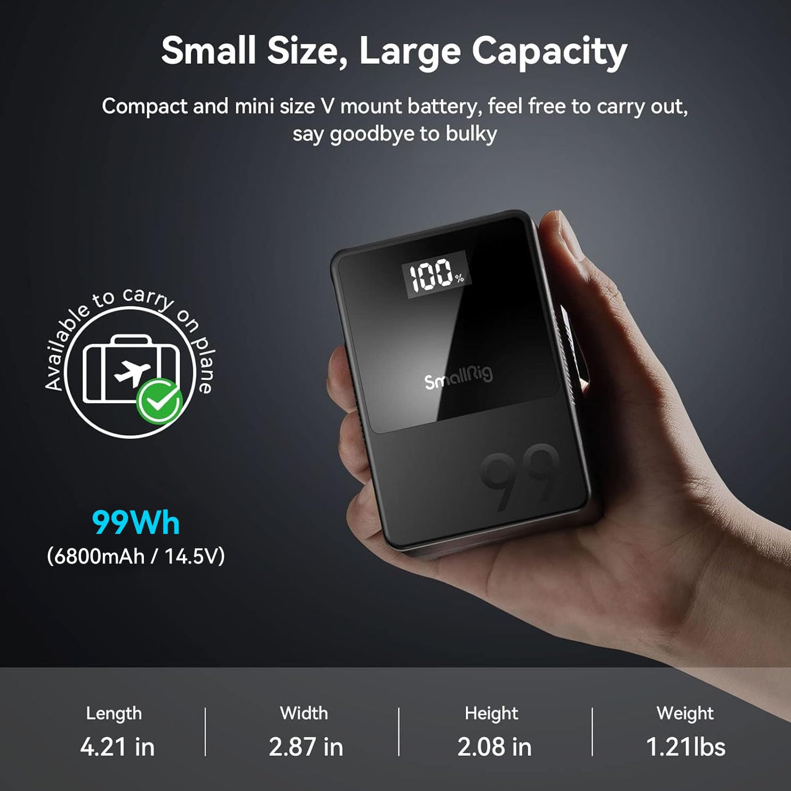 Smallrig V Mount Battery Vb99, 99Wh / 6800Mah Mini V Mount Battery With Pd 65W Usb C Fast Charging, With D Tap, Usb A, Dual Dc P