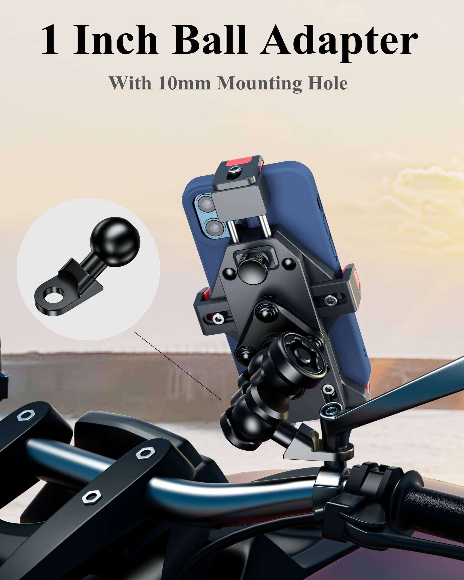 Brcovan 1'' Ball Mount Adapter Compatible With Ram Mounts B Size Double Socket Arm, Mounting Hole Diameter 10Mm, Angled Design
