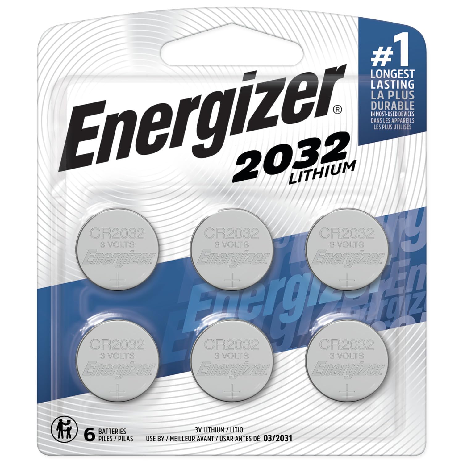 Energizer Cr2032 Batteries, 3V Lithium Coin Cell 2032 Watch Battery,White (6 Count)