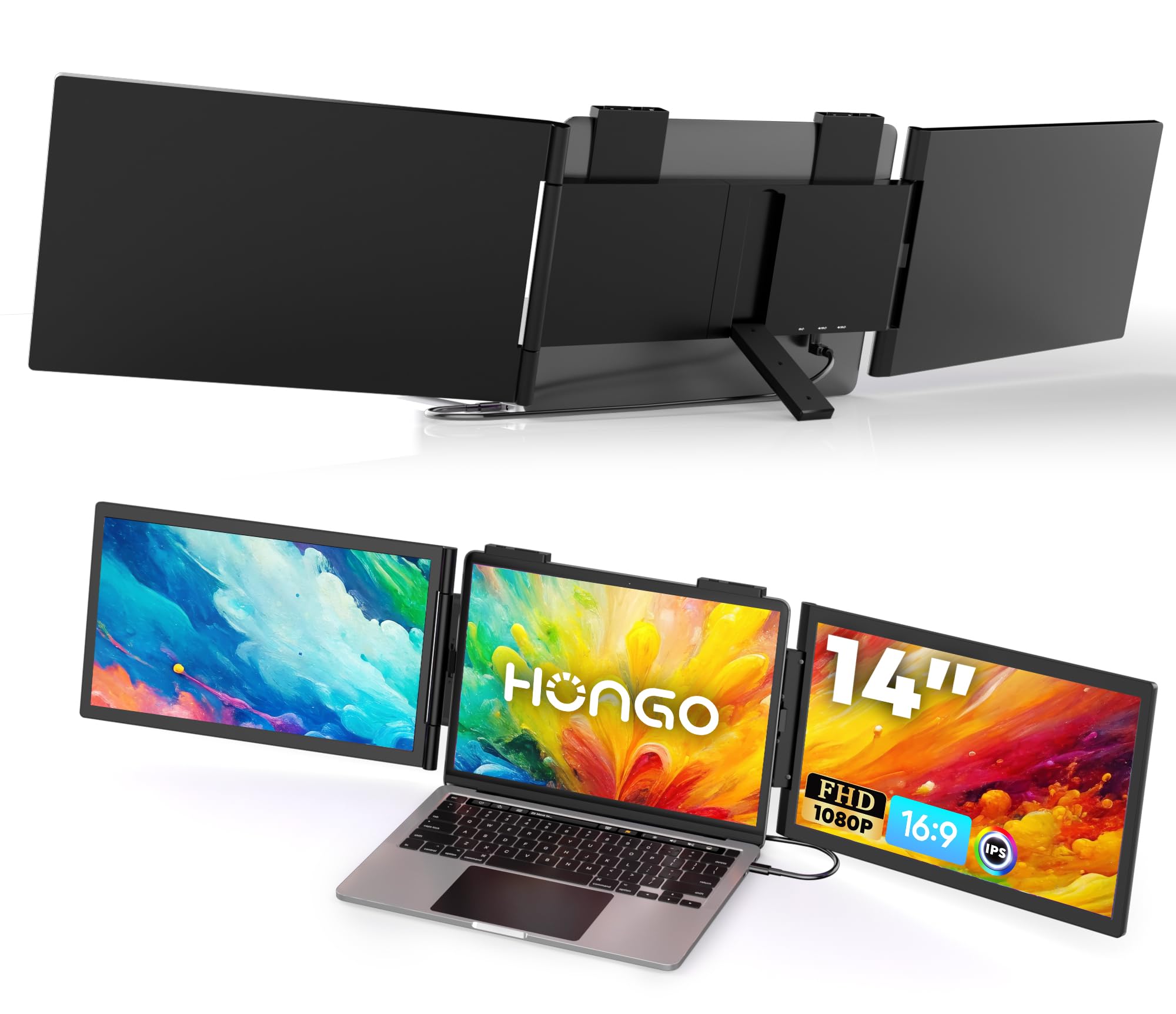 HONGO Laptop Screen Extender -Portable Monitor with Dual Screen 14 -Laptop Monitor Extender Compatible with Windows Mac for Trav
