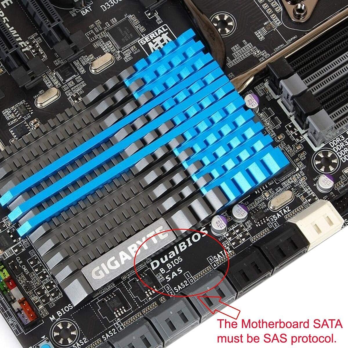 chenyang SAS to SATA Raid Cable Adapter SFF-8482 Male to 7Pin SATA Male with 15Pin Power Port Copper Red 50cm