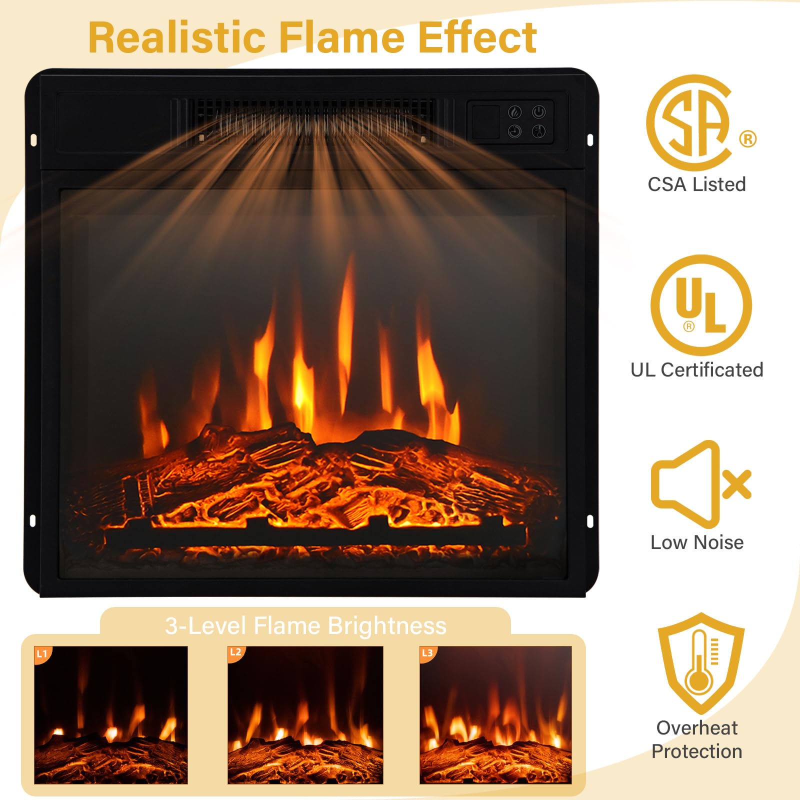 Oralner 32    Electric Fireplace With Mantel, Package Wooden Firebox Surround Freestanding Fireplace Insert Heater W/ 3 Flame Ef