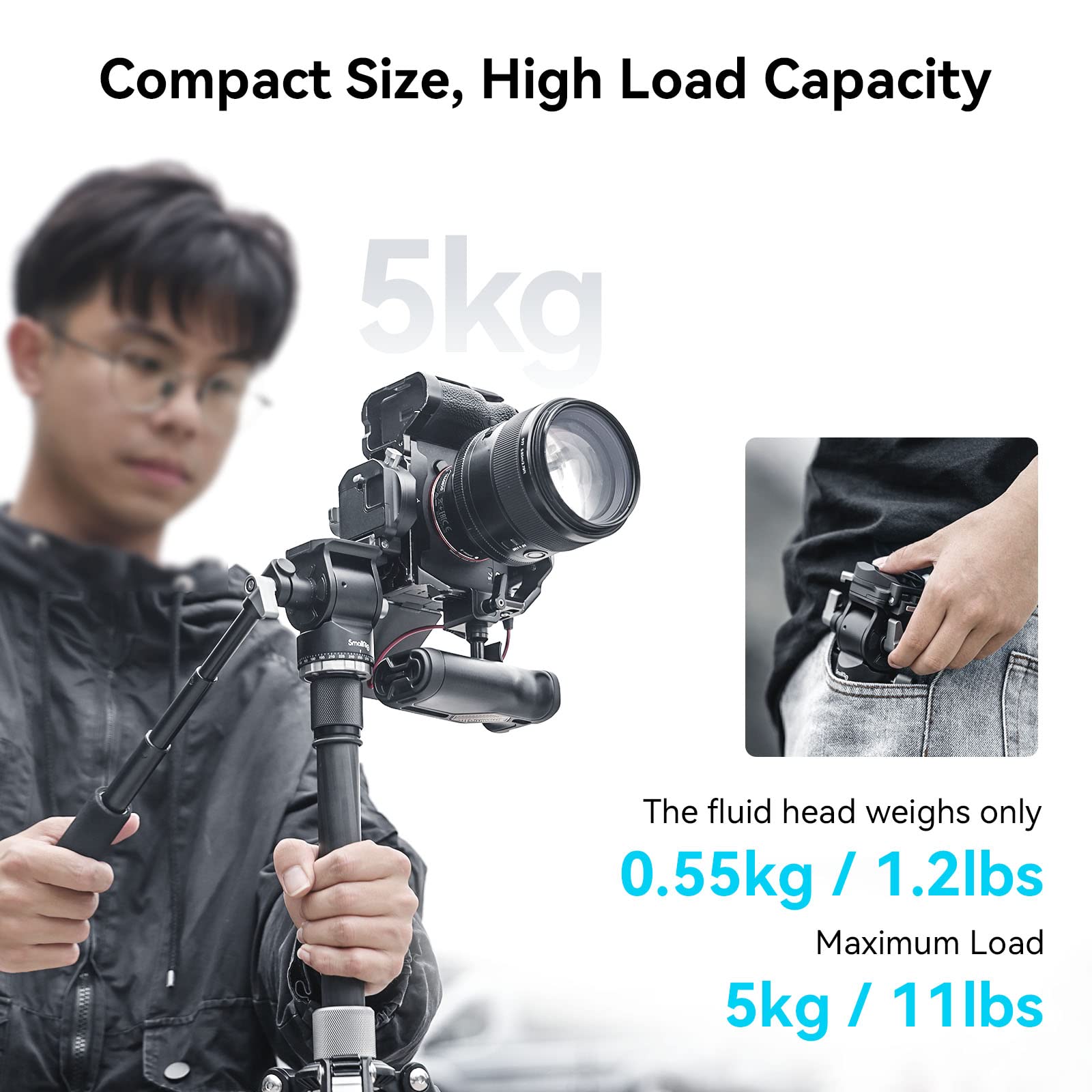 Smallrig Video Head For Vertical/Horizontal Shooting, Tripod Pan Tilt Fluid Head With Telescopic Handle And Switchable Qr Plate