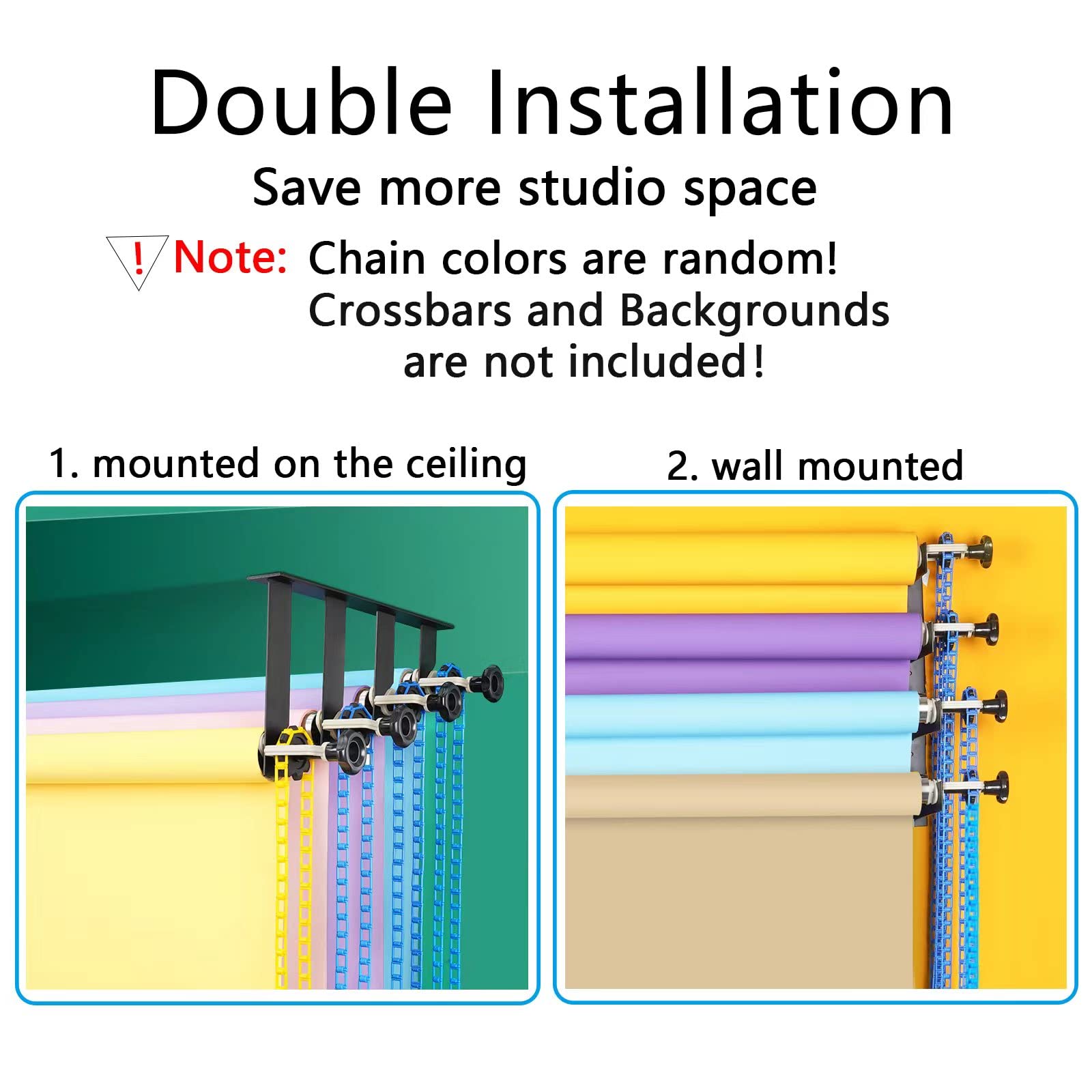 Photography Backdrop Wall Mount Roller System 4 Support Rollers, Manual Photo Background Ceiling Holder, Including 2 Four Fold H