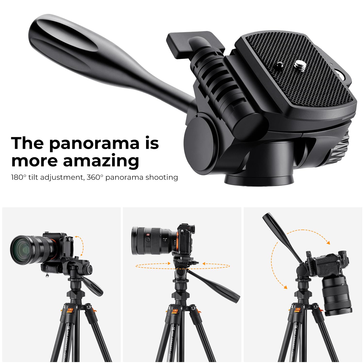 K&F Concept 70 Video Tripod,Lightweight Travel Tripod With 3-Way Swivel Pan Tilt Head Load 6.6 Lbs, Phone Holder Smartphone Clip