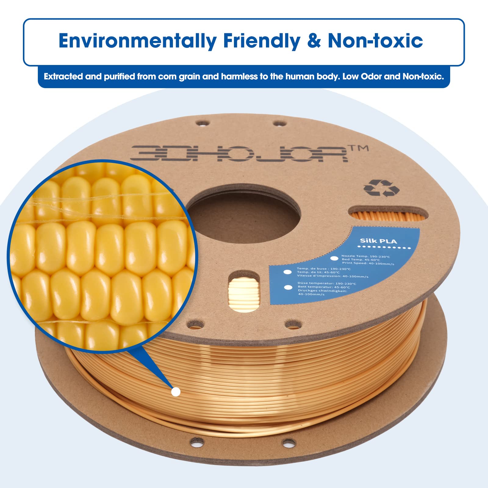 3Dhojor Silk Pla Filament 1.75Mm, Pla Filament 1.75Mm Silk Shiny 3D Printer Filament, 1Kg*2 Cardboard Spool, Dimensional Accurac