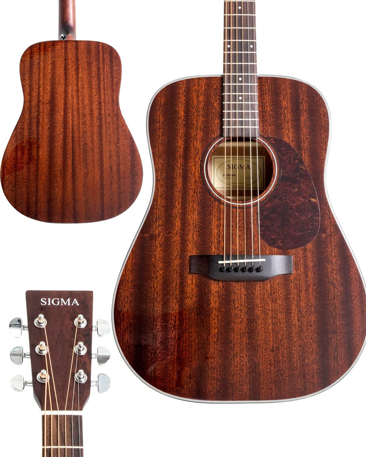 SIGMA 41    Acoustic Guitar, Dreadnought, 4/4 Full-Size, with Name Brand EXP16 Strings, Solid Mahogany Top, Natural Gloss, Mahog