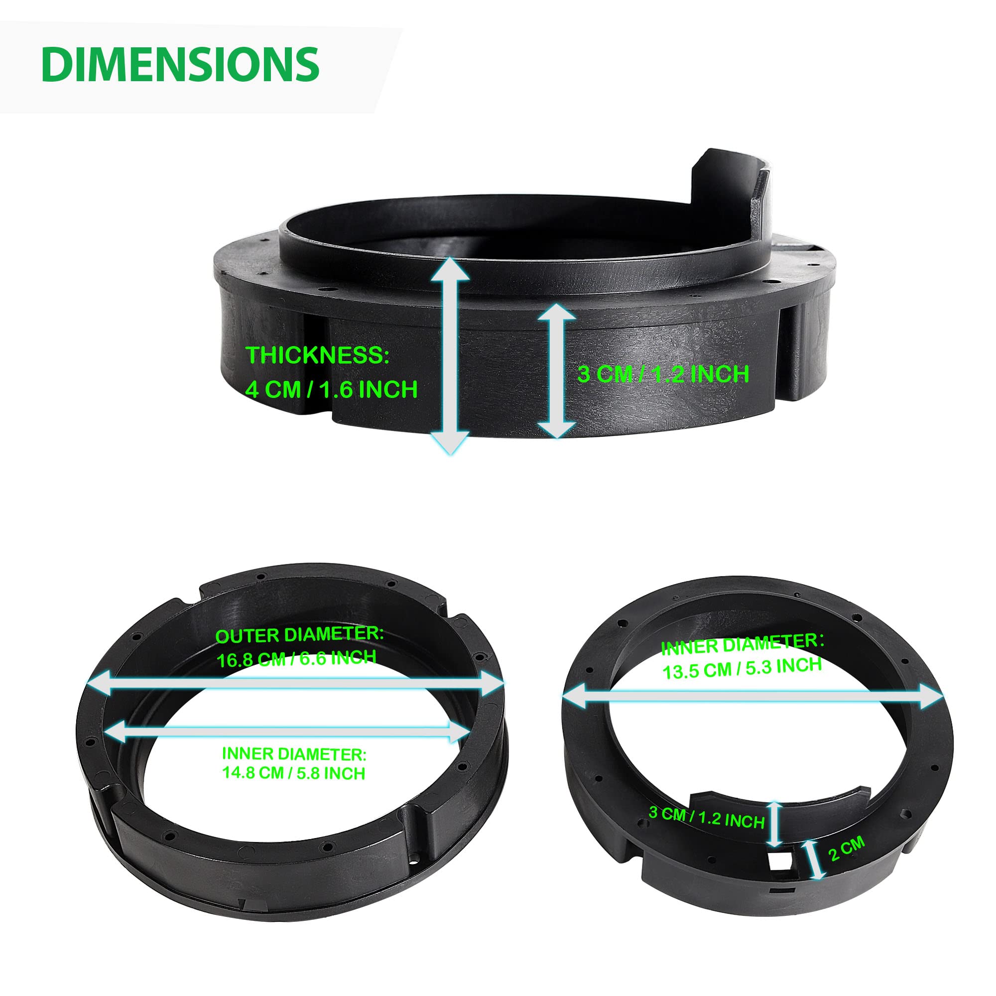 Red Wolf Car Door Speaker Adapter Bracket 6.5 Inch Fit Vw Volkswagen Passat Golf/Jetta/Beetle1999 2019, Porsche 2000 2006, Skoda 2005 2013 Install Aftermarket Speaker Adapter Spacer Ring