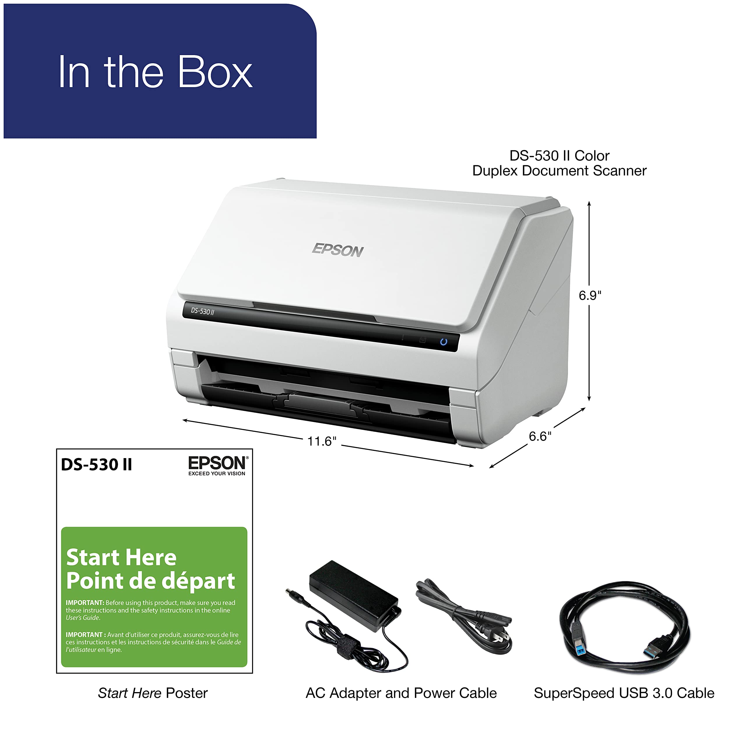 Epson Ds 530 Ii Color Duplex Document Scanner For Pc And Mac With Sheet Fed, Auto Document Feeder (Adf)