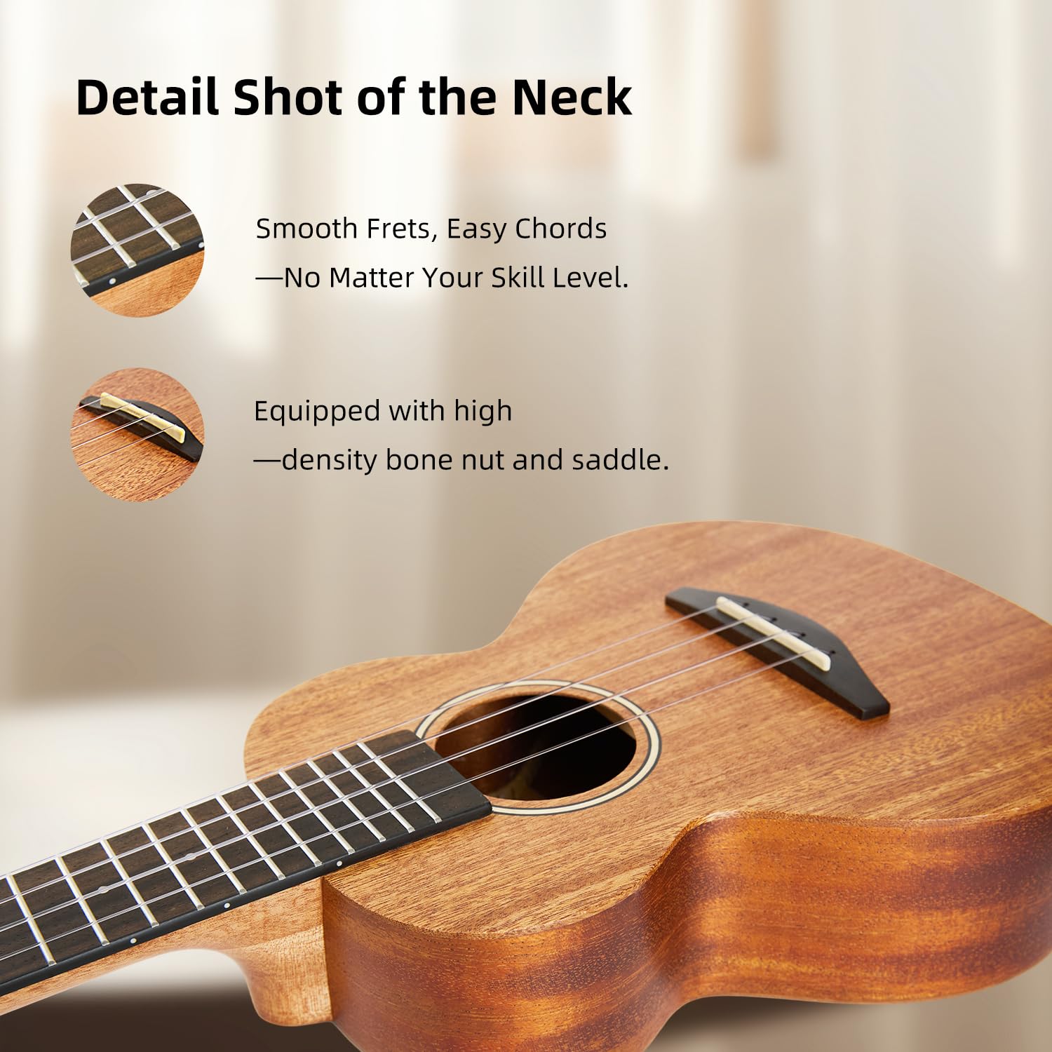 Tom 17 Inch Solid Mahogany Mini Ukulele - Professional Travel-Friendly Ukelele For Beginners, Kids & Adults, Beginner Kit With F