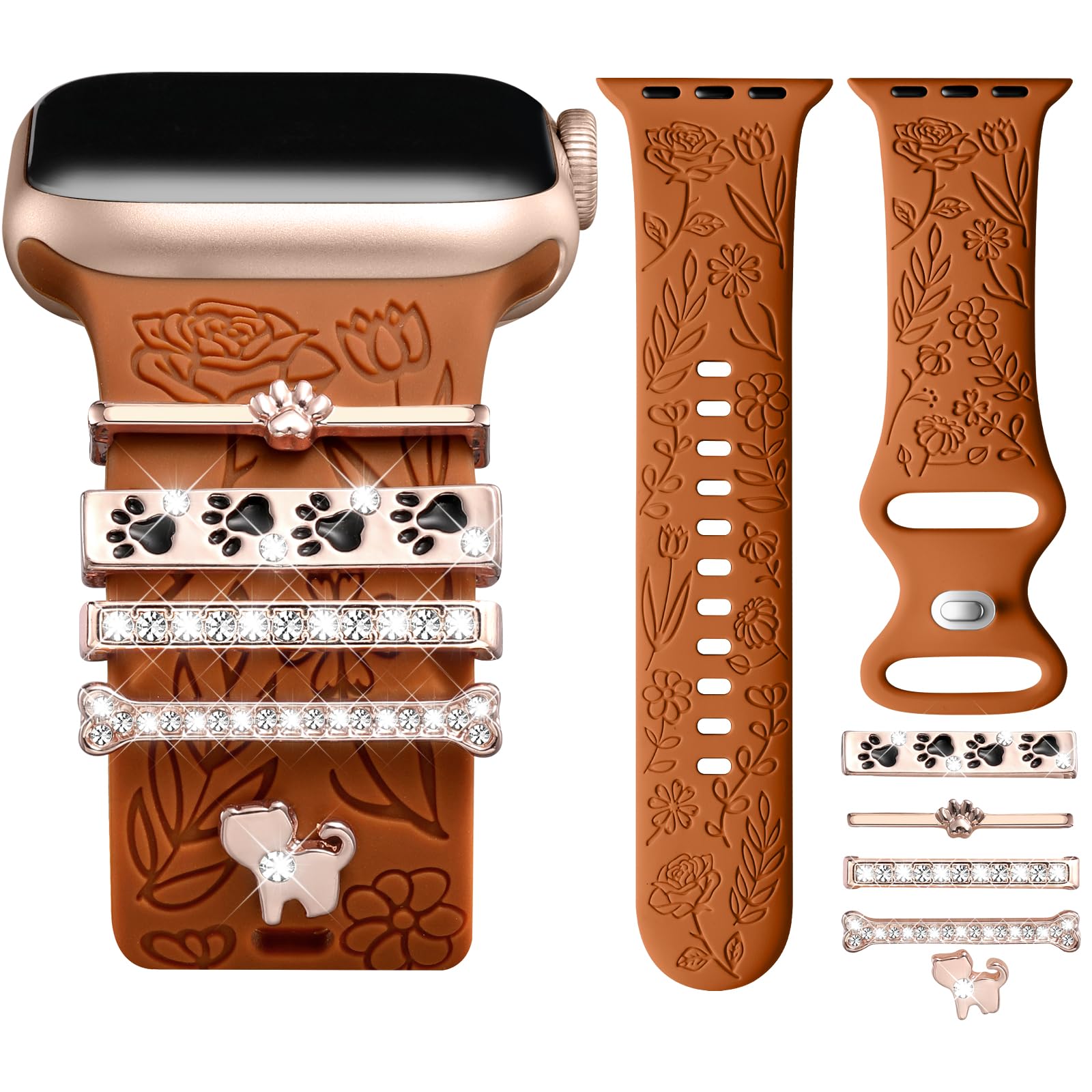 Daqin Flower Engraved Band Compatible With Apple Watch Bands For Women 40Mm 38Mm 41Mm 42Mm, Soft Silicone Band With Decorative A